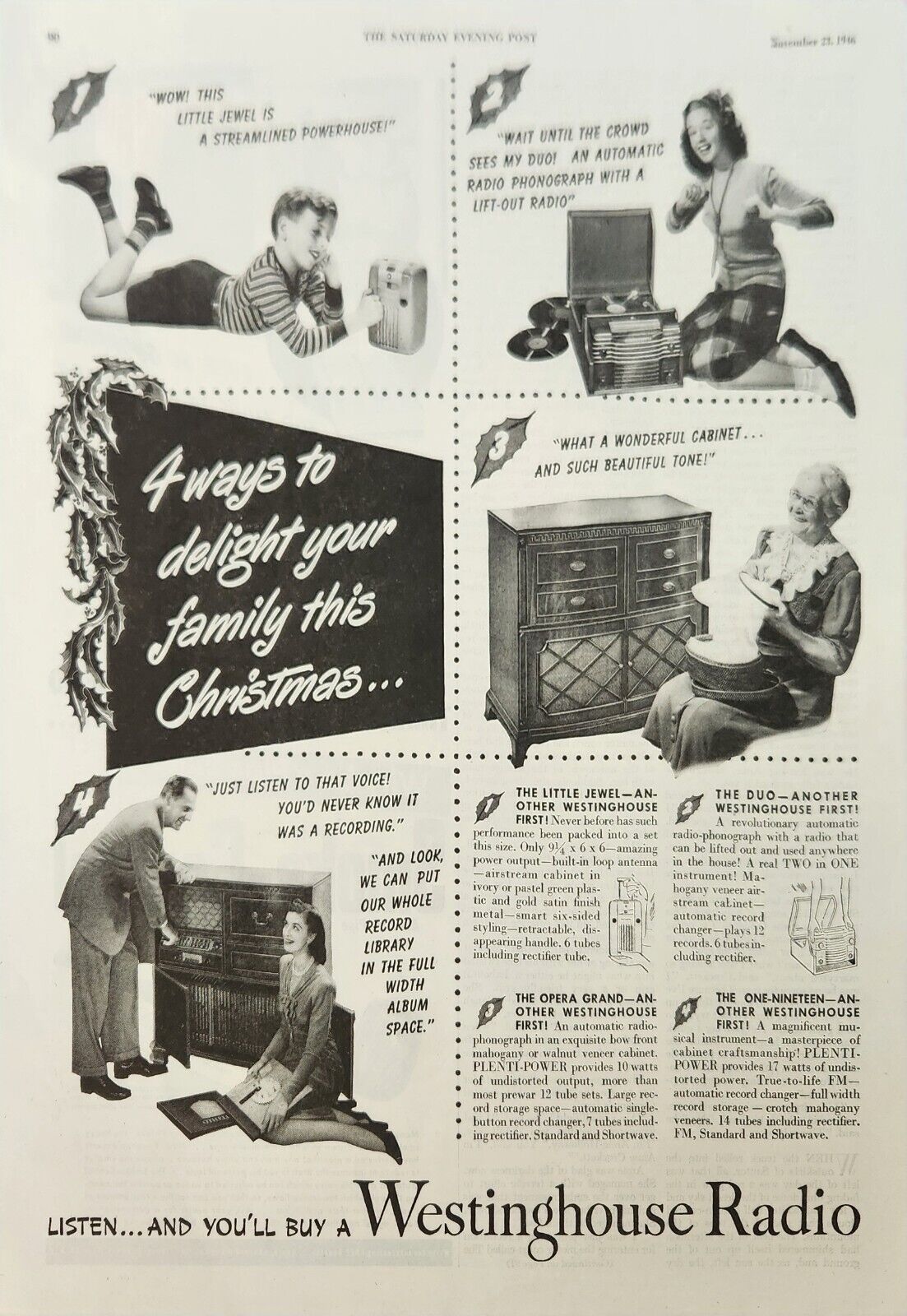 1946 Westinghouse home radio Vintage Ad delight your family this christmas
