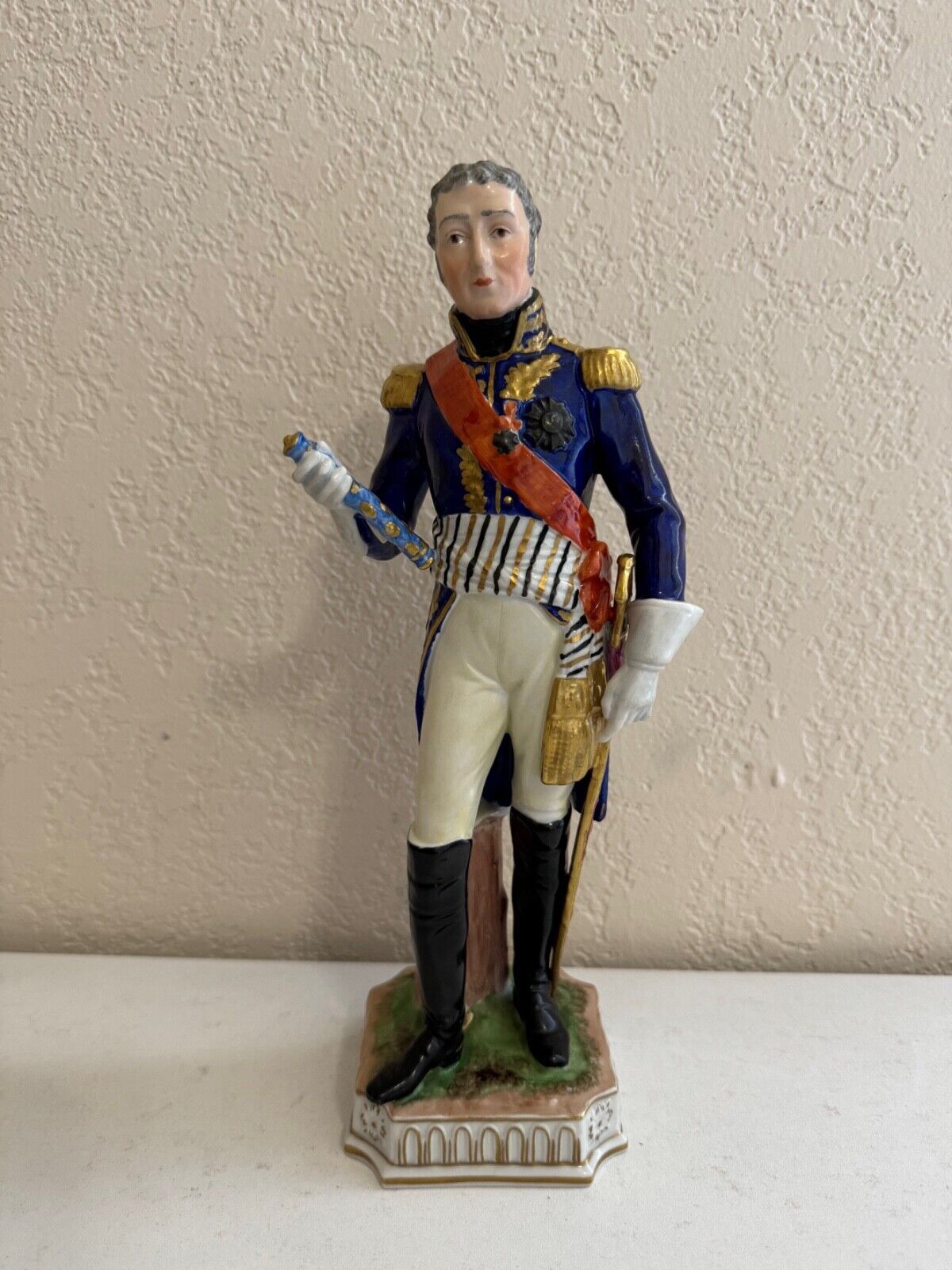 Vtg Antique Carl Thieme Dresden Porcelain Military Figurine Marshal Massena