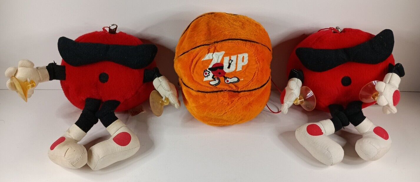 Qty 3 1987 7up Cool Spot Plush Toy Transforms Into Basketball Suction Cup Window