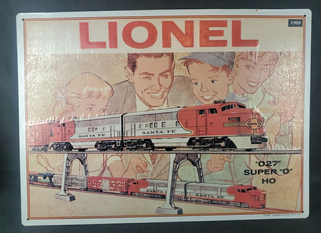 1993 Santa Fe Trains Gilbert Lionel Tin Metal Sign 1952 Electric Super O Ho Rare