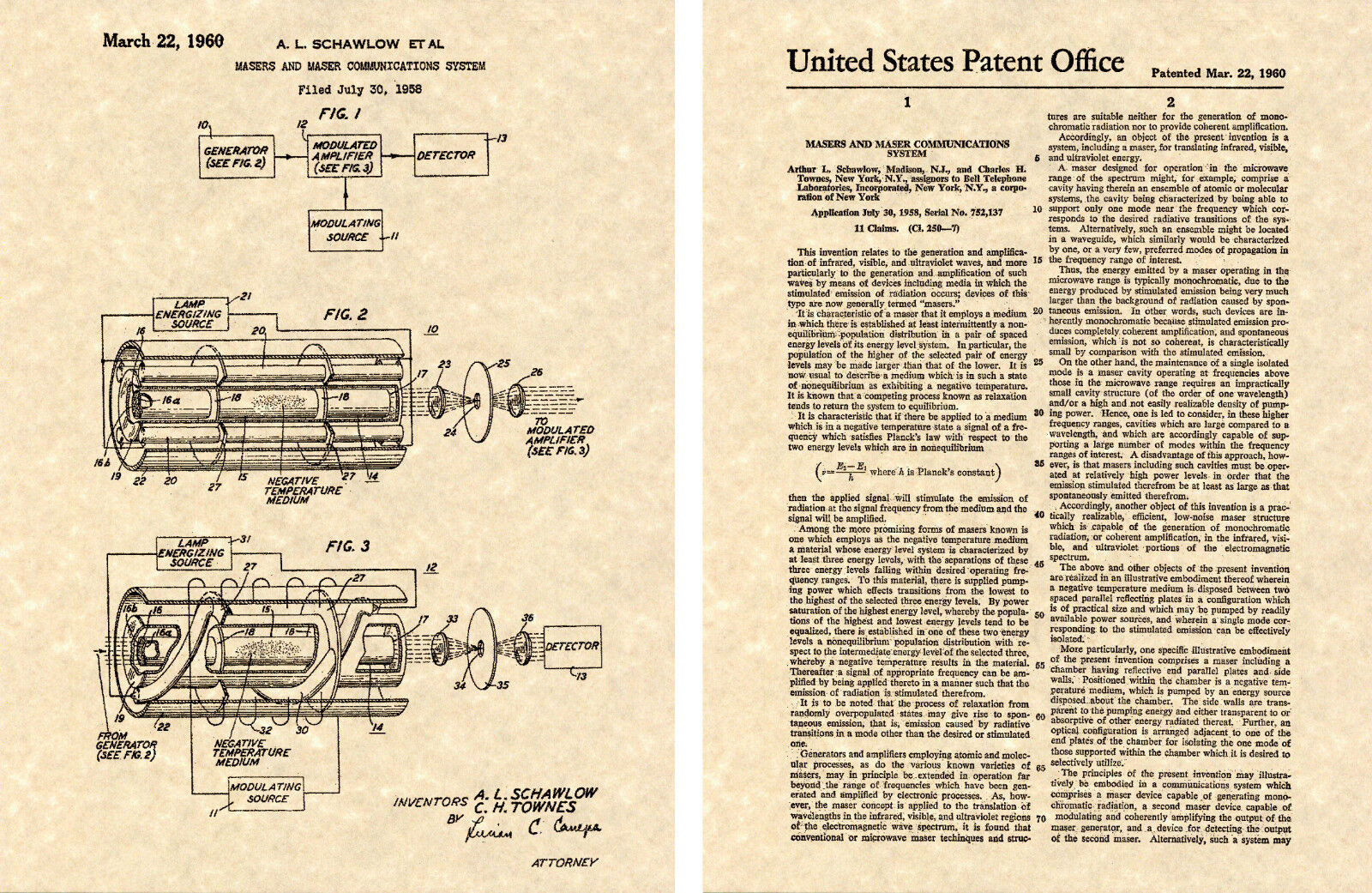LASER 1960 US Patent Art Print READY TO FRAME Vintage Light Amplification Beam