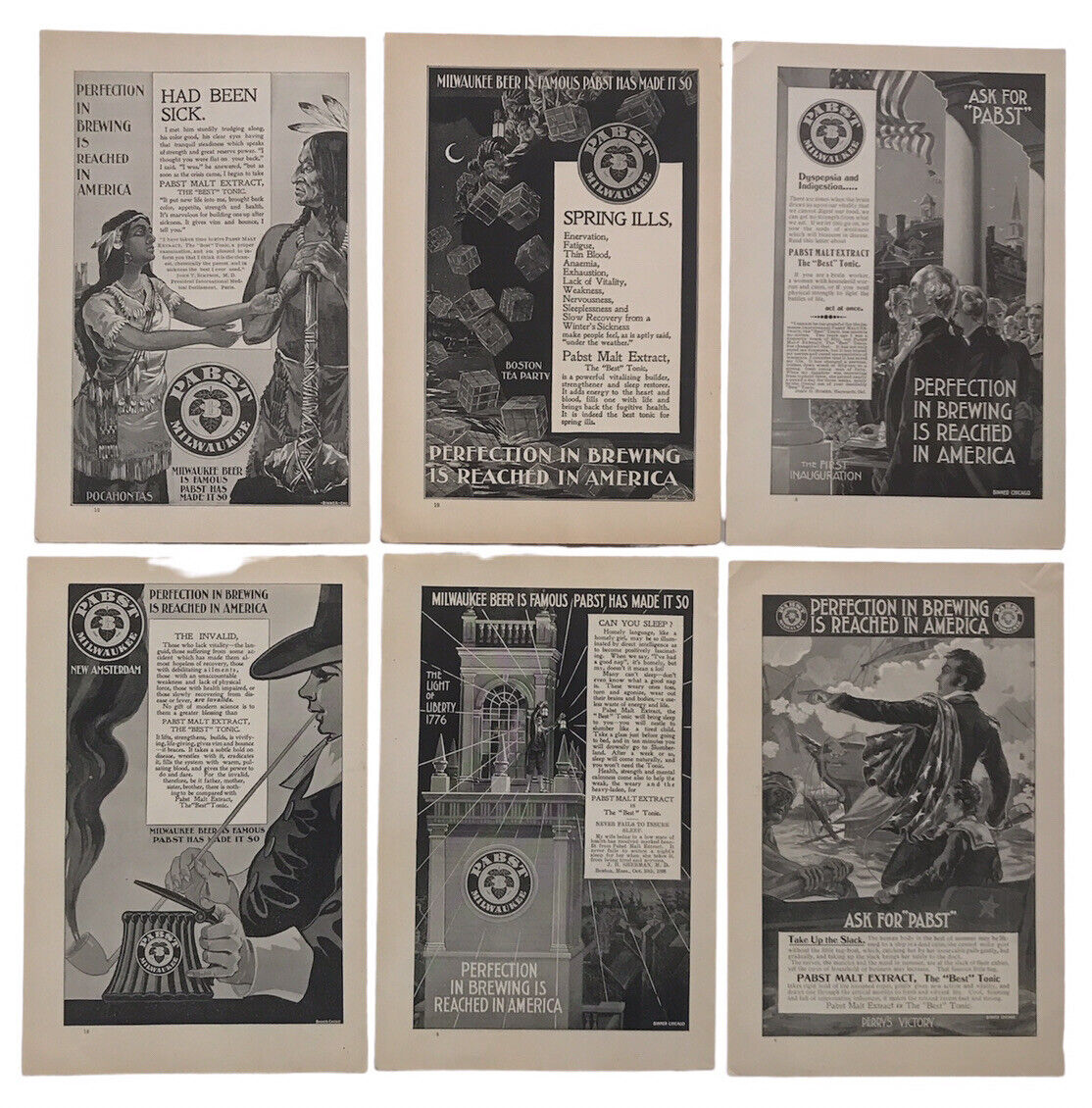 Lot Of 6 1897 Pabst Beer Brewing Company Original Print Advertisements