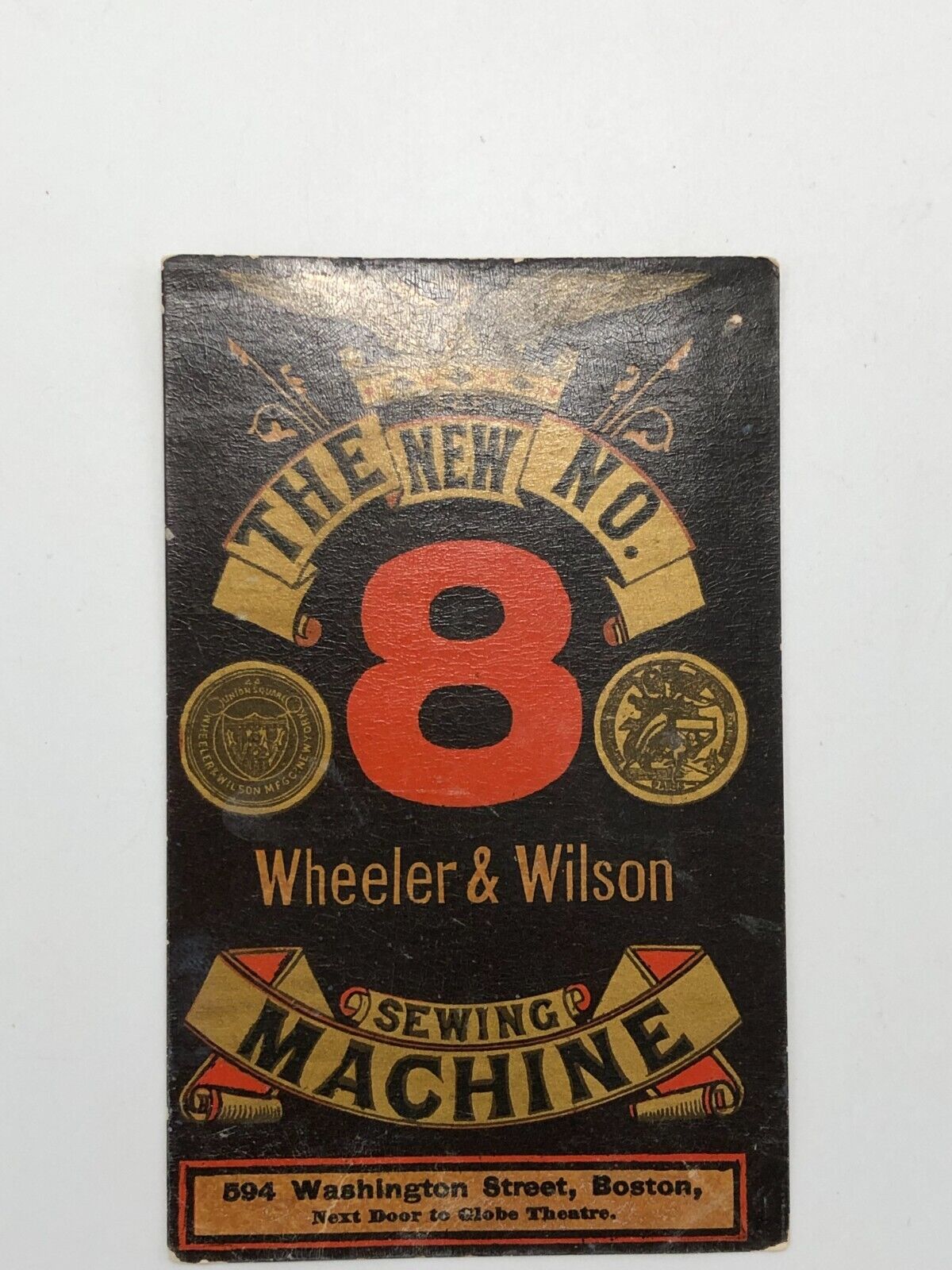 Rare 1870's-1880''s Wheeler & Wilson Trade Card -The New No 8 Sewing Machine