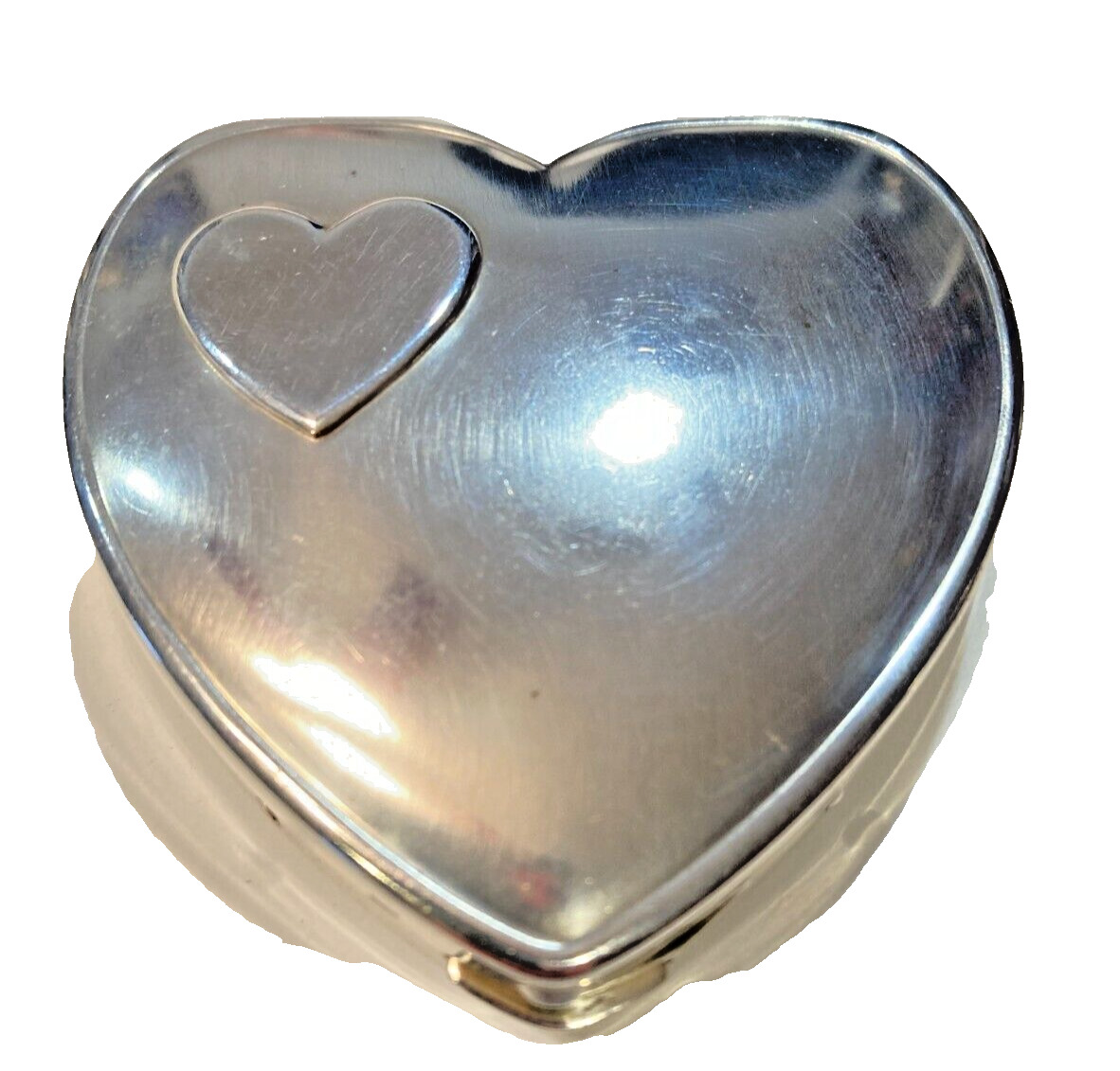 Vintage Marked HingeCo Sterling Heart Shaped Powder Compact w/ Mirror: Darling