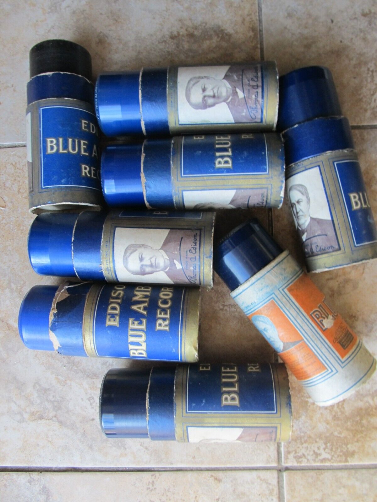 8 RARE PLAYABLE 1910 Antique Blue Amberol EDISON Phono Cylinder  Records w/Cases