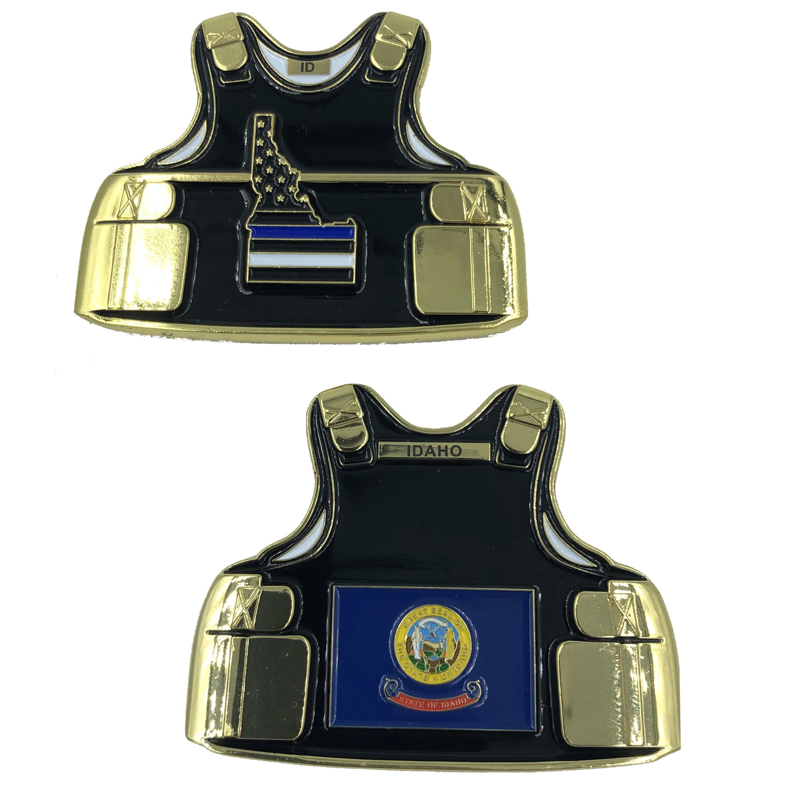 Idaho LEO Thin Blue Line Police Body Armor State Flag Challenge Coins C-011