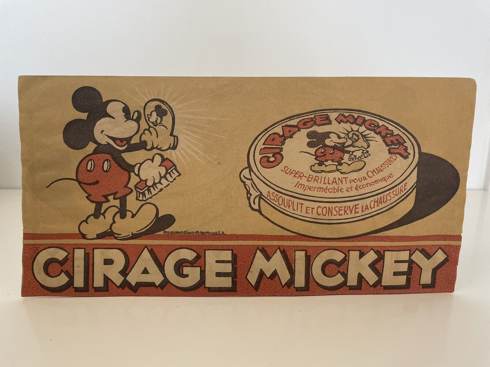 VTG 1930s CIRAGE MICKEY MOUSE Shoe Shine French Co. Disney Advertising Paper Hat