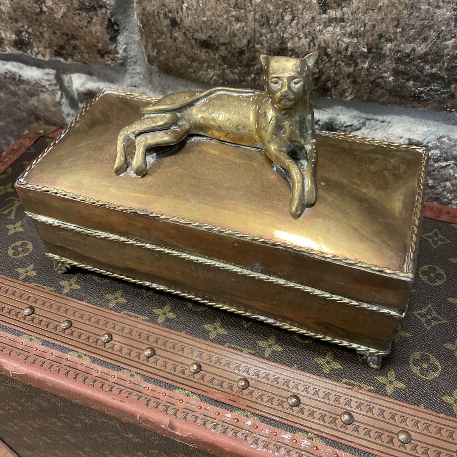 Cheetah vintage brass box