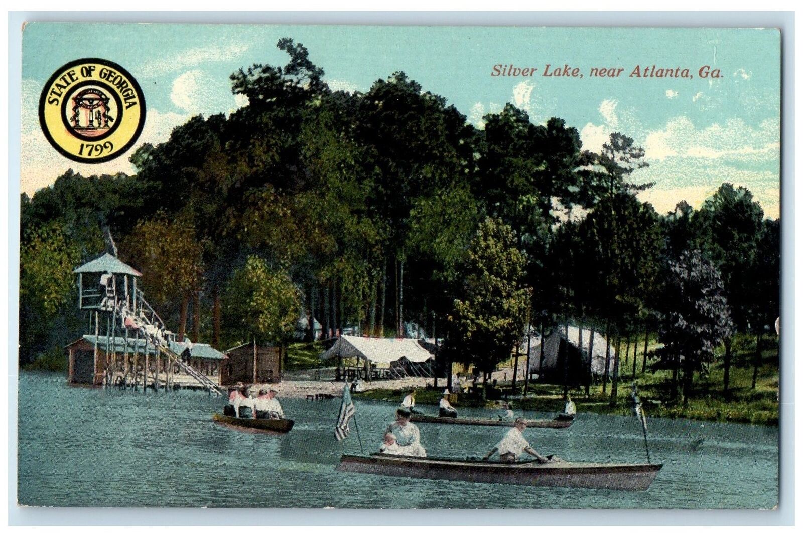c1910's Silver Lake Canoeing Scene Atlanta Georgia GA Unposted Vintage Postcard
