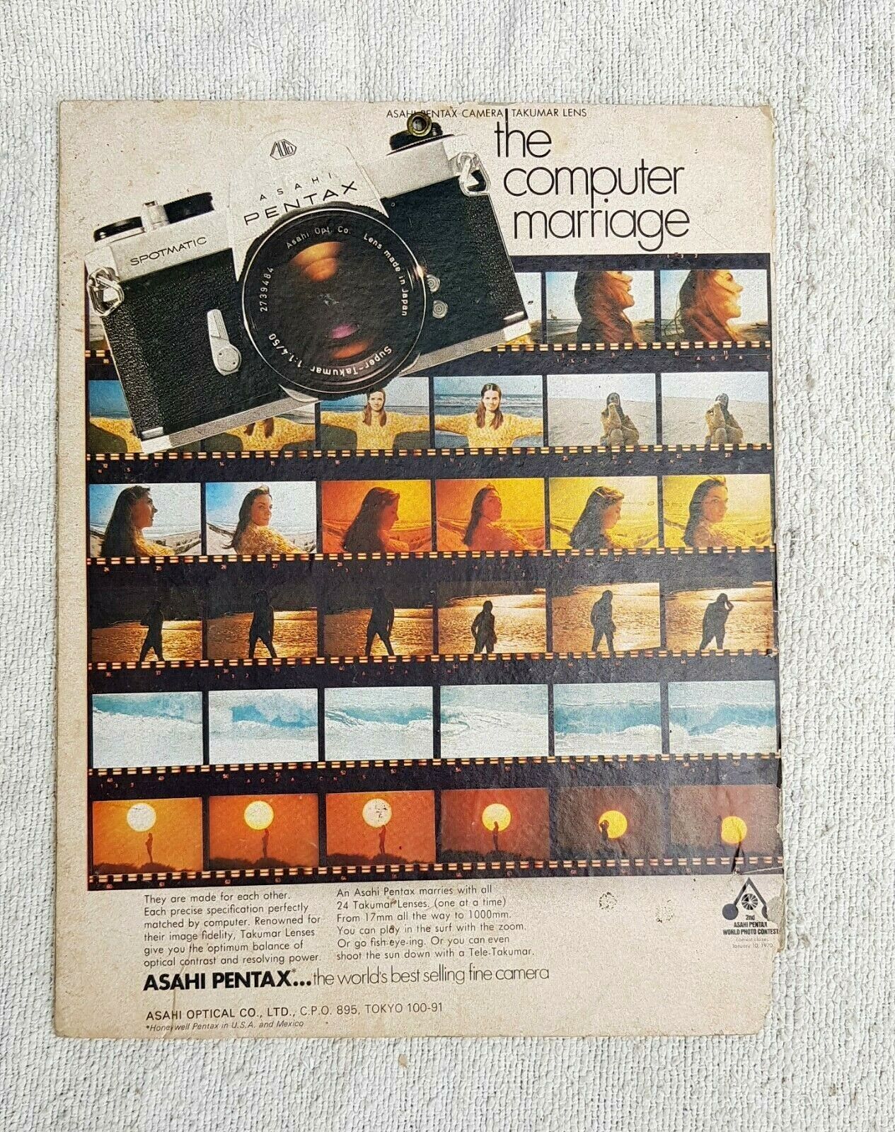 Vintage Asahi Optical Pentax Camera Adv Cardboard Sign Board Tokyo Japan CB513