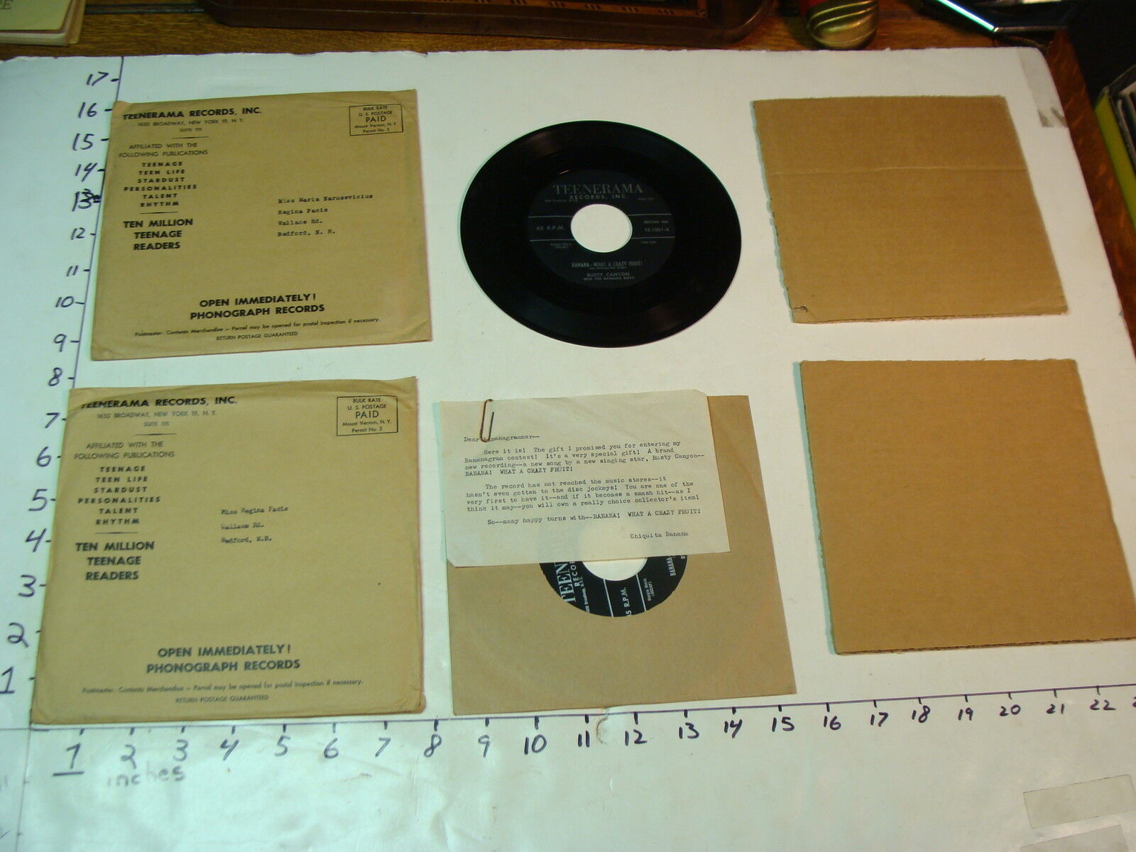 Scarce 1950's CHIQUITA BANANA CONTEST RECORD 2 copies one unused