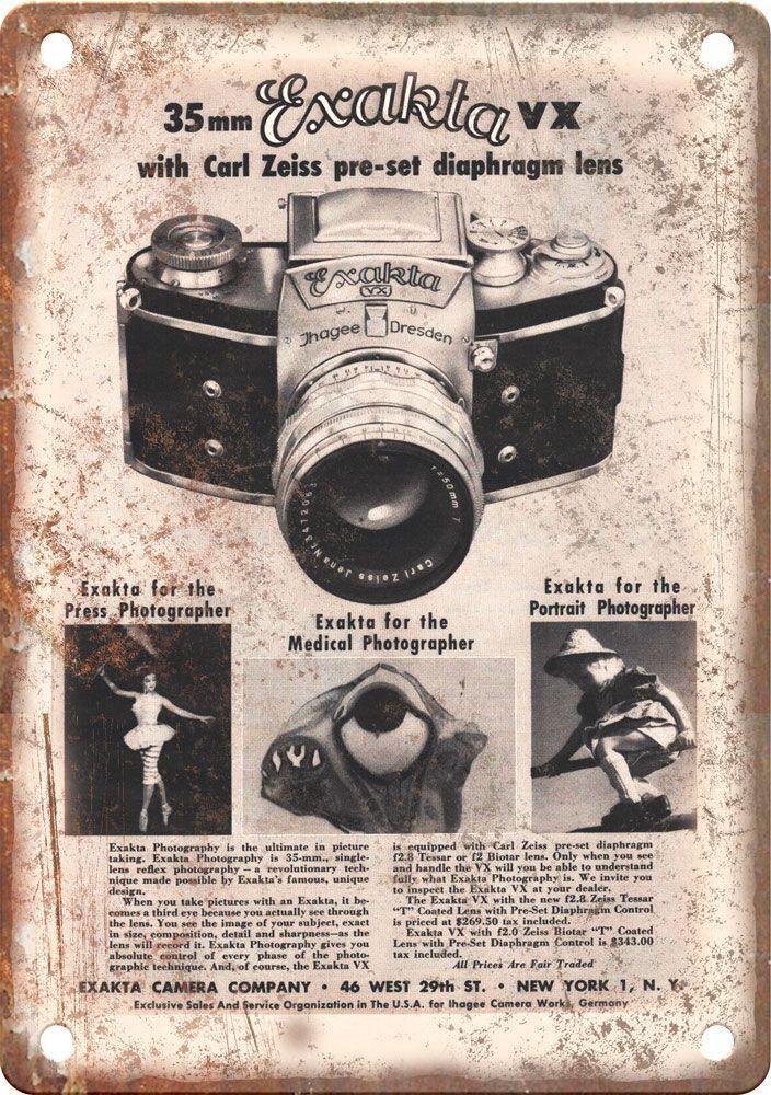 Vintage Exakta Film Camera Ad Retro Look Reproduction Metal Sign C06
