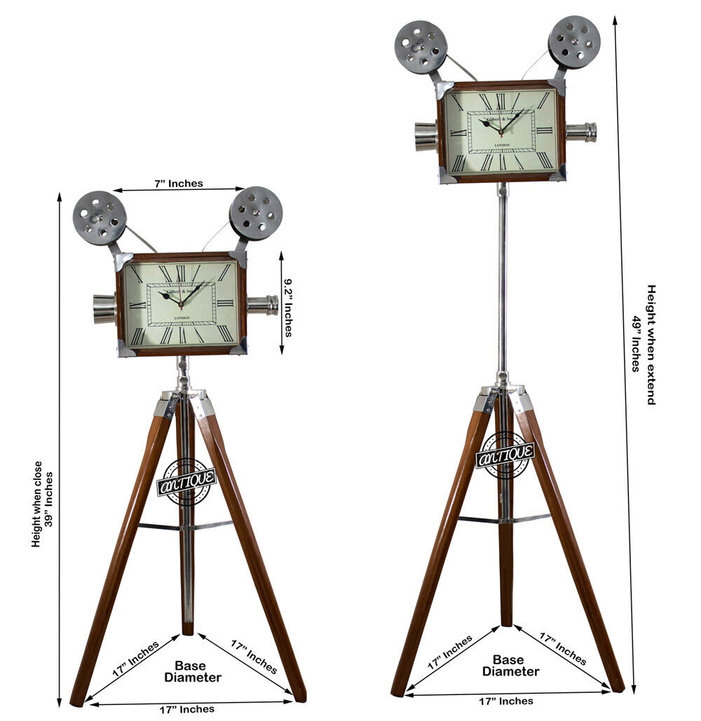 Floor Clock Vintage Studio Decor Projector Camera on Wooden Stand Victoria Clock