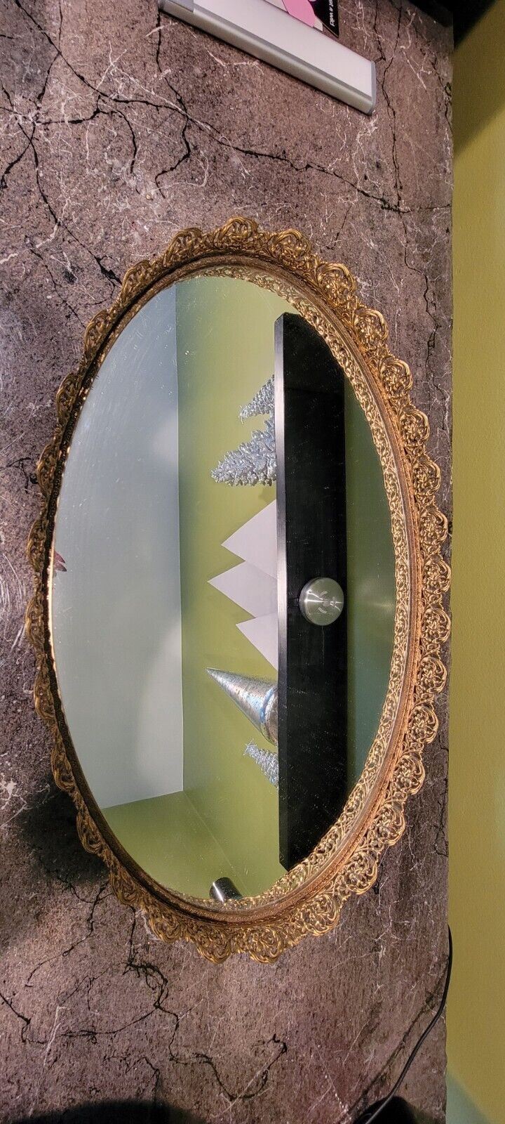 Vtg Oval Vanity Mirror Tray Gold Tone Filigree. Ornate Large 21.75 X 13.75