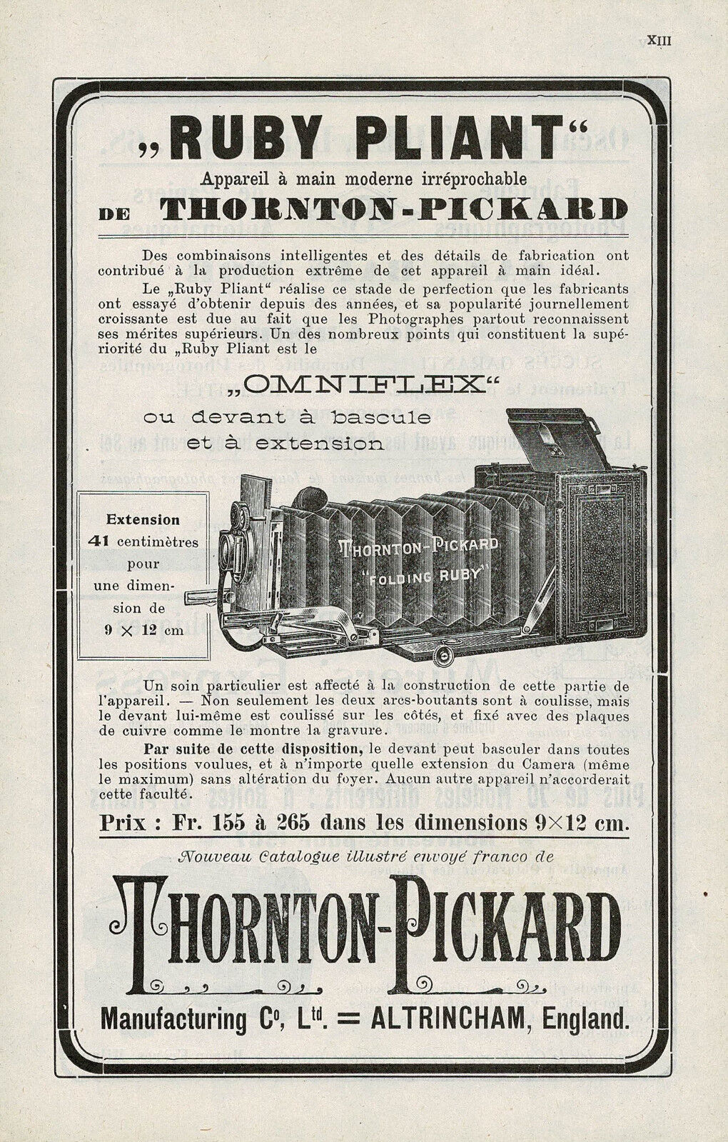 Antique Thornton Pickard Camera Print Ad Rare Original d
