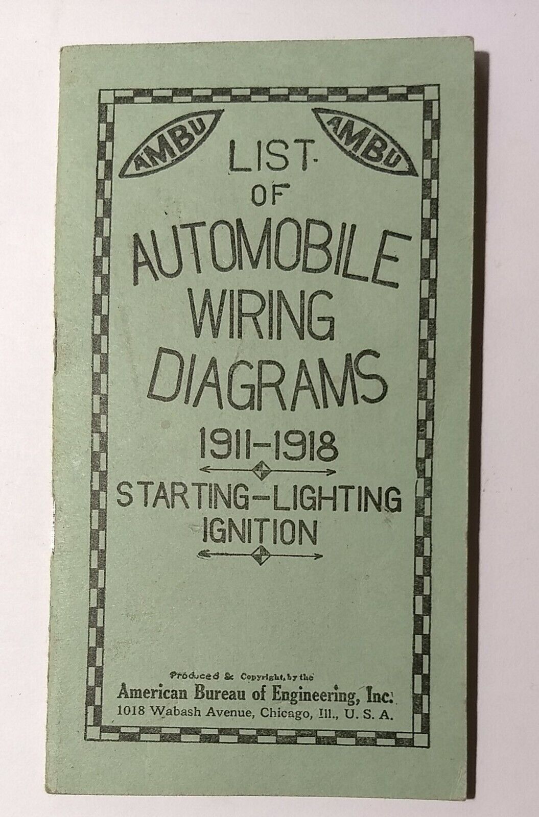AMBU List of Wiring Diagrams 1911-1918 Brochure For All Auto Companies Vtg Cars