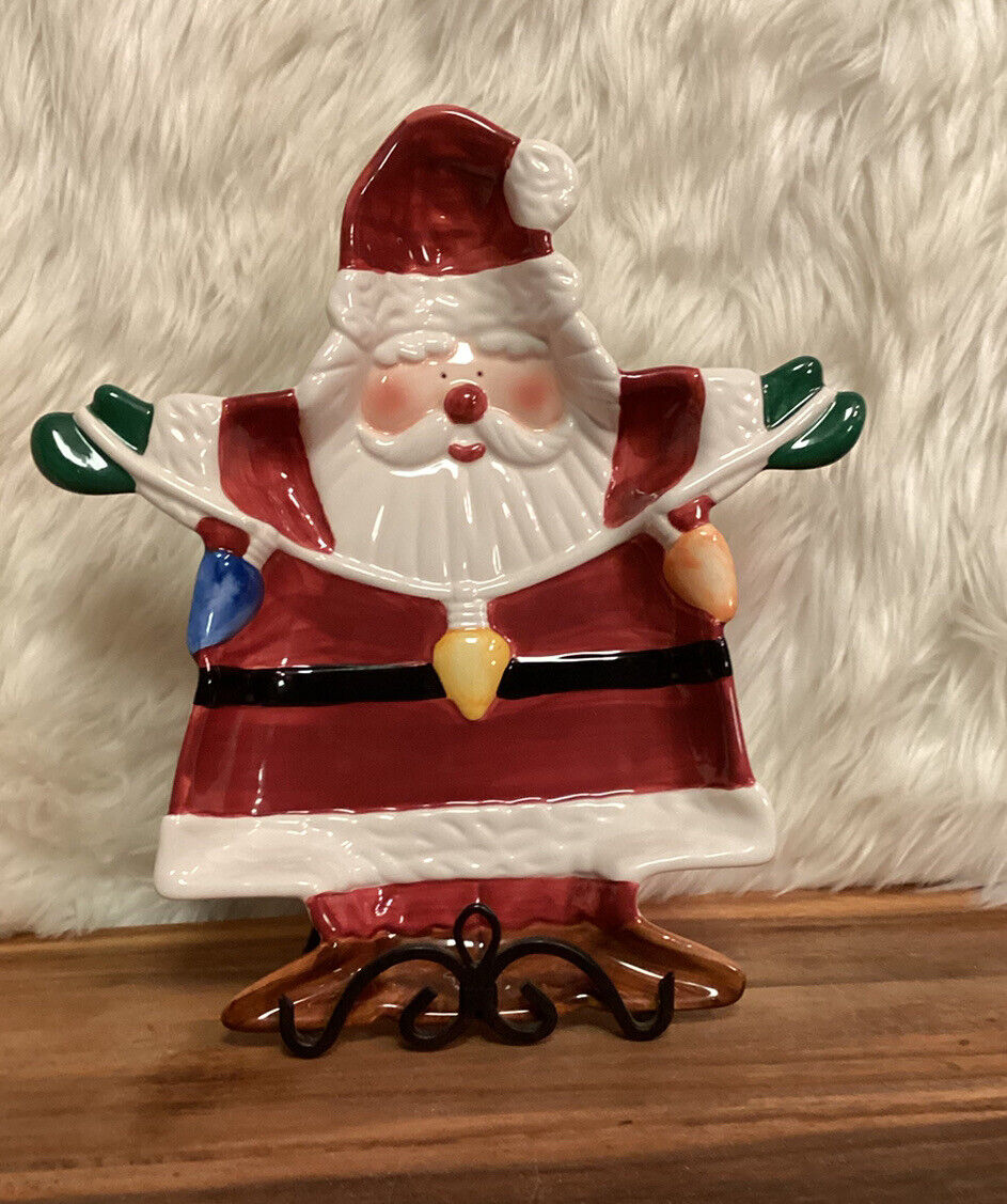 CLEARANCE Christmas Santa Claus Holiday Cheer Ceramic Party Serving Tray Dish