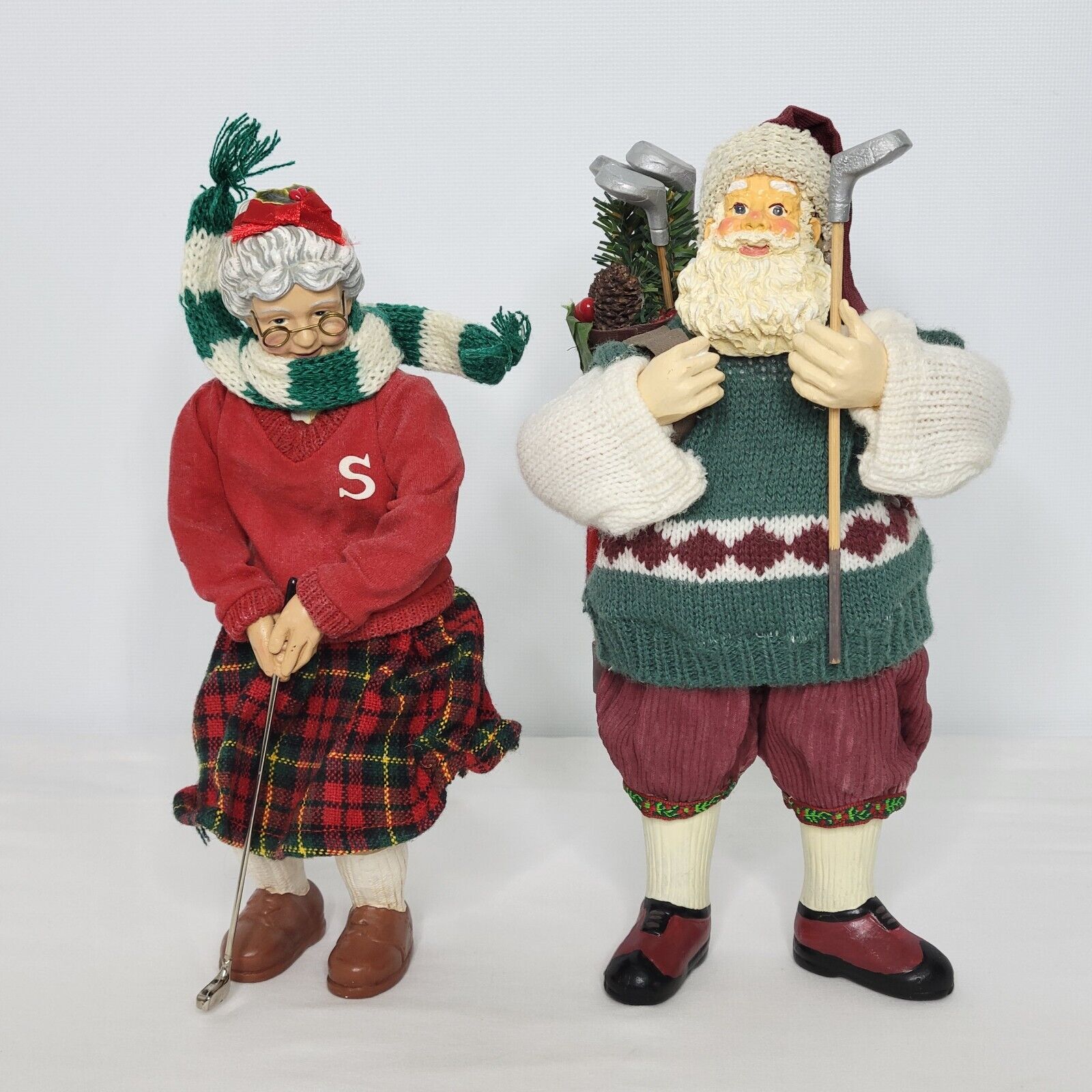 Pair of Possible Dreams Clothtique Mr & Mrs Santa Golfing Christmas 10\