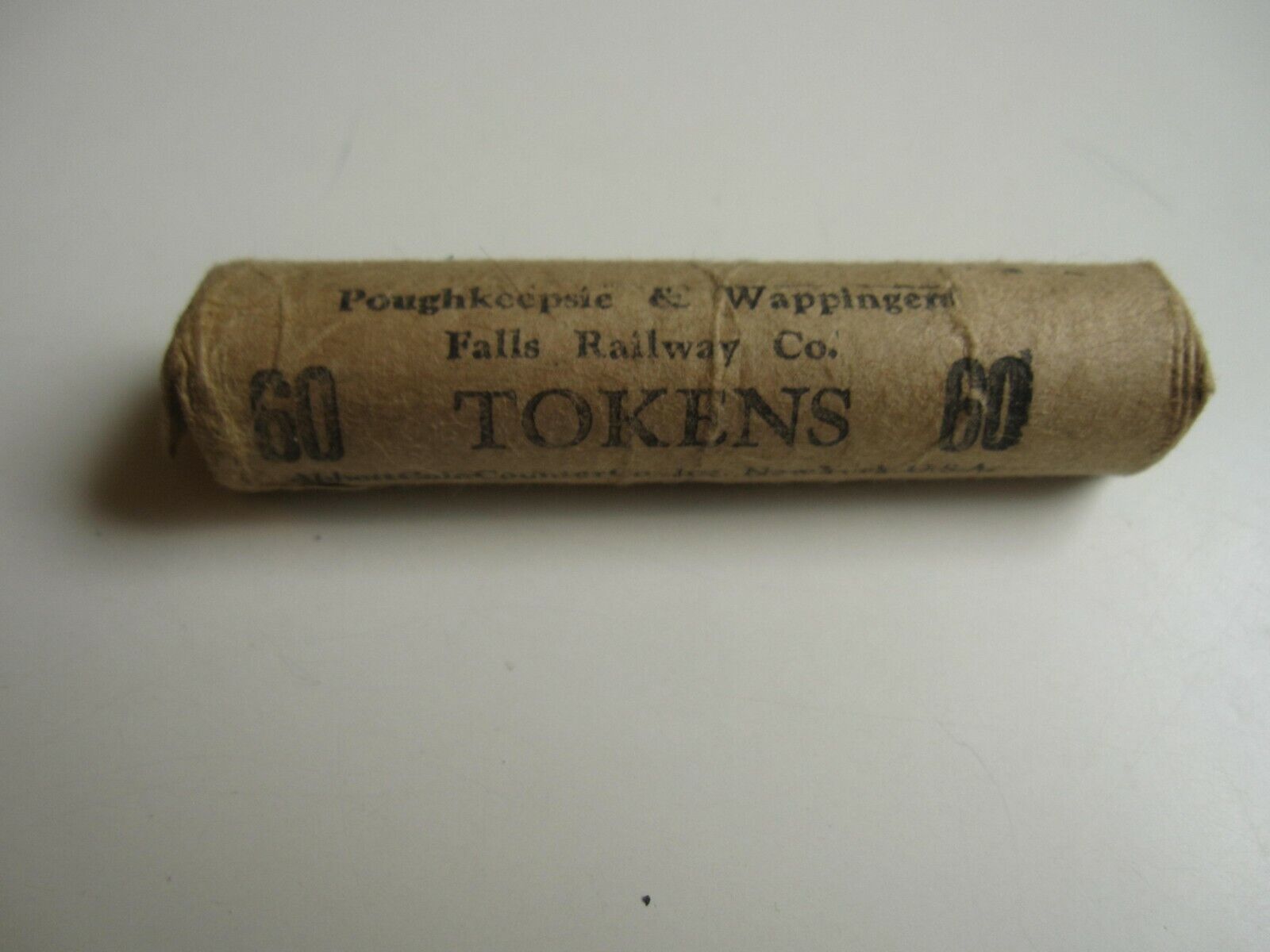  Vintage Poughkeepsie & Wappingers Falls Railway Co. Fare Token ROLL of 60 BIS