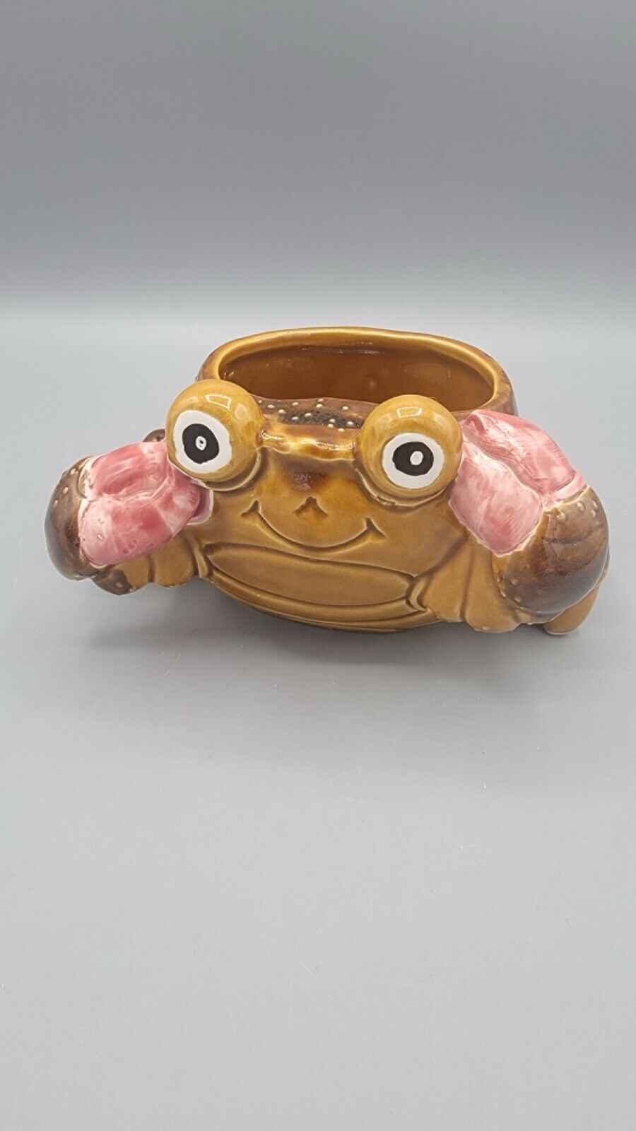 Vintage Anthropomorphic Brown Pink Crab Ceramic Planter Japan Relpo 7000