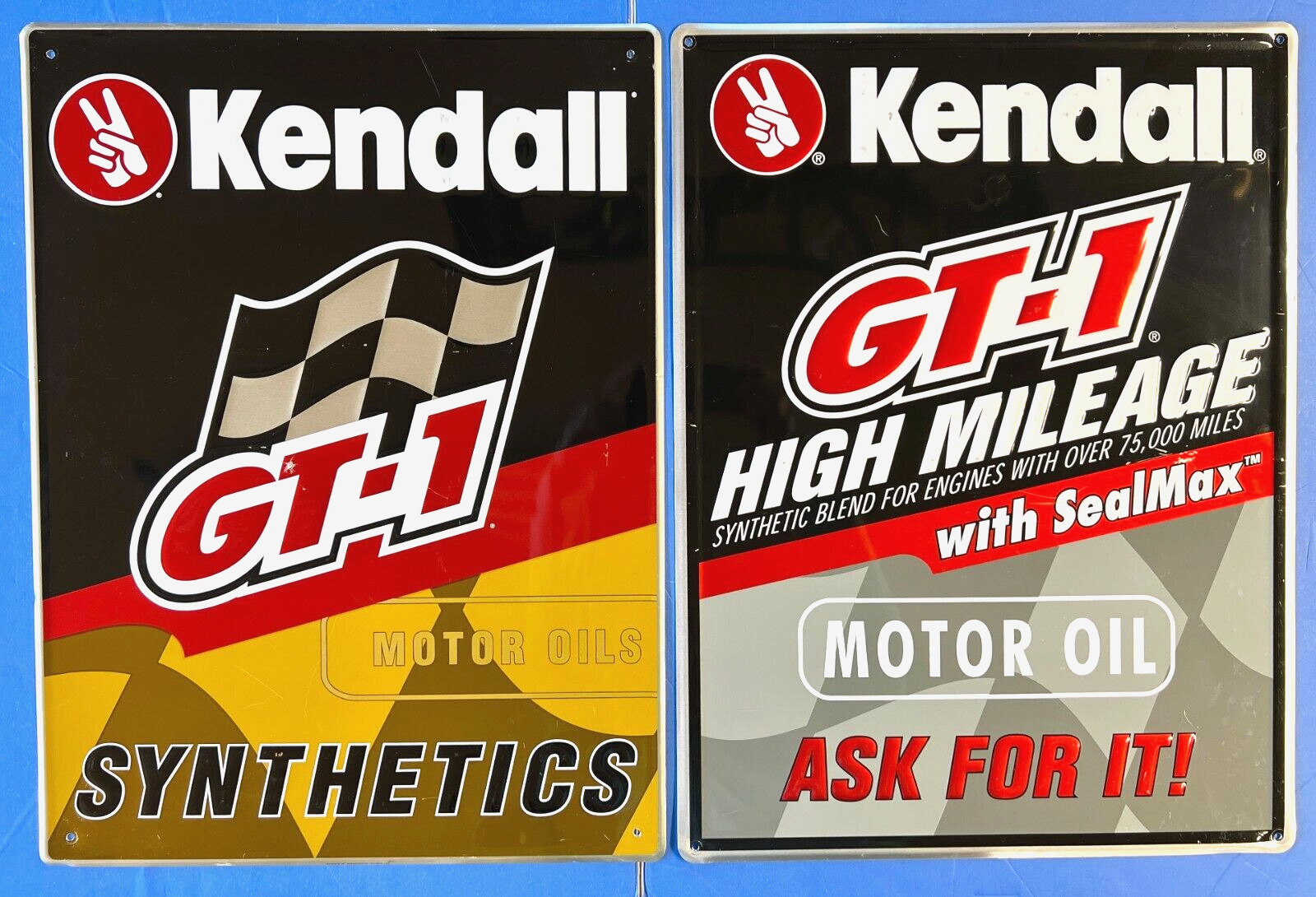 Vintage Original Kendall GT-1 Motor Oil Signs (2) Included 9+ Condition FREESHIP