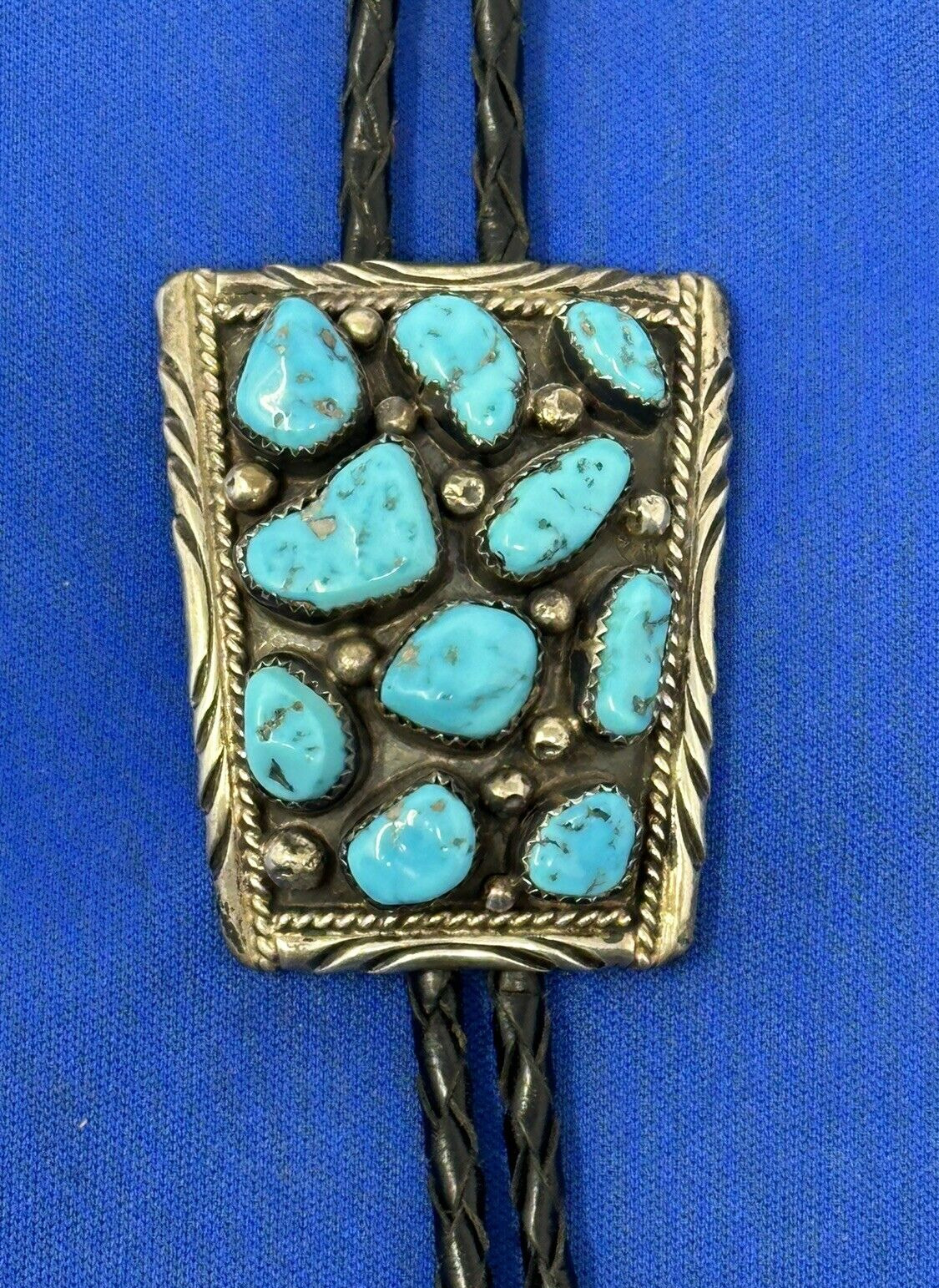 Vintage Native American Navajo Sterling Silver Turquoise Bolo Tie