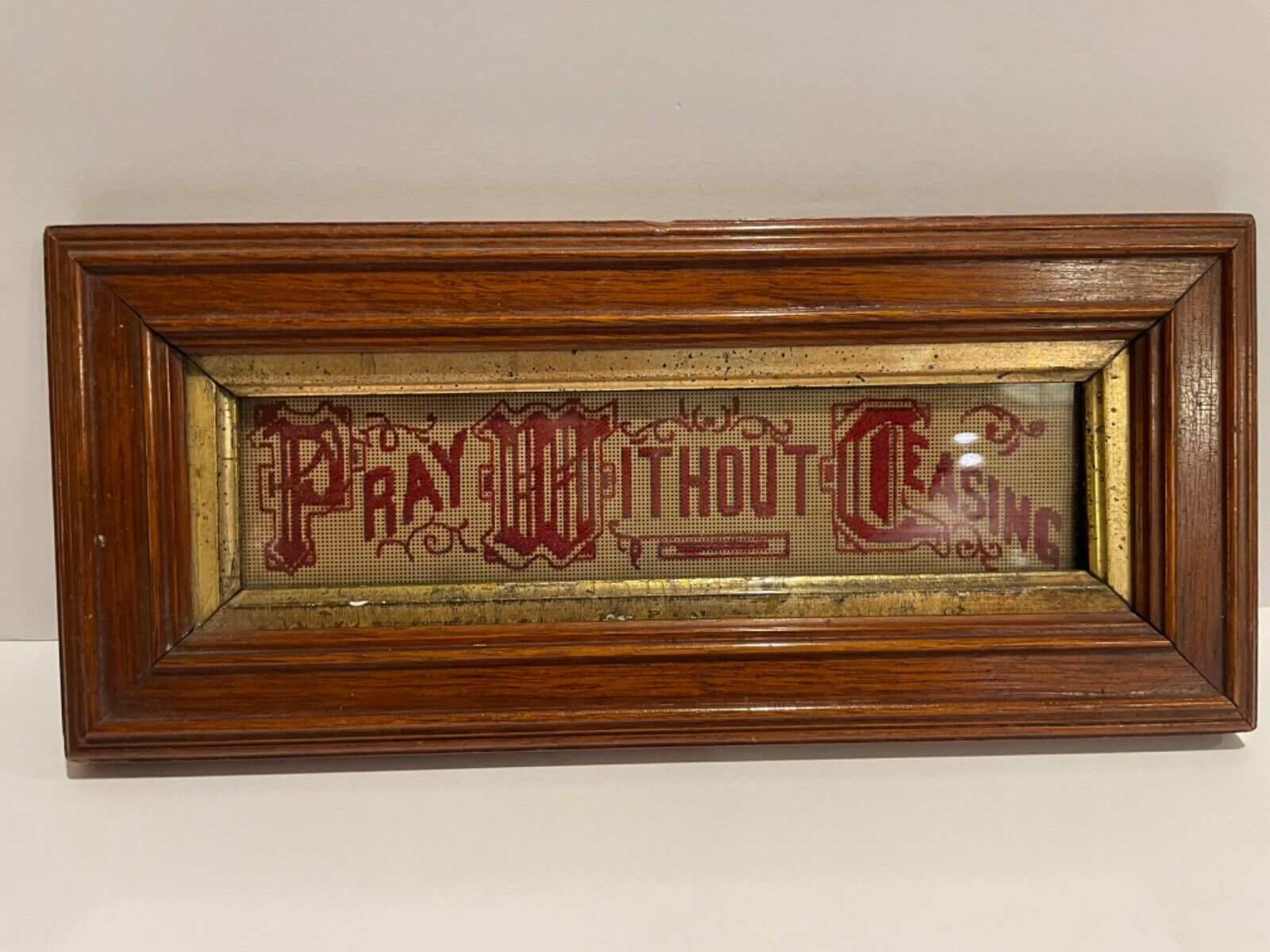 Antique Victorian Paper Punch Needlepoint  Framed Pray Without Ceasing