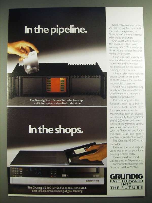 1984 Grundig VS 200 VHS System Ad - In the Pipeline In The shops