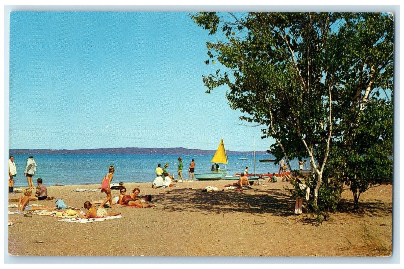 c1950's Crystallia Beach On Crystal Lake Pilgrim Frankfort Michigan MI Postcard