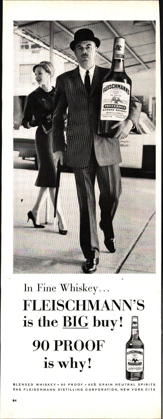 1960 Fleischmanns Whiskey Big Buy Exaggerated Bottle 1/2-Pg Vintage Print Ad d1
