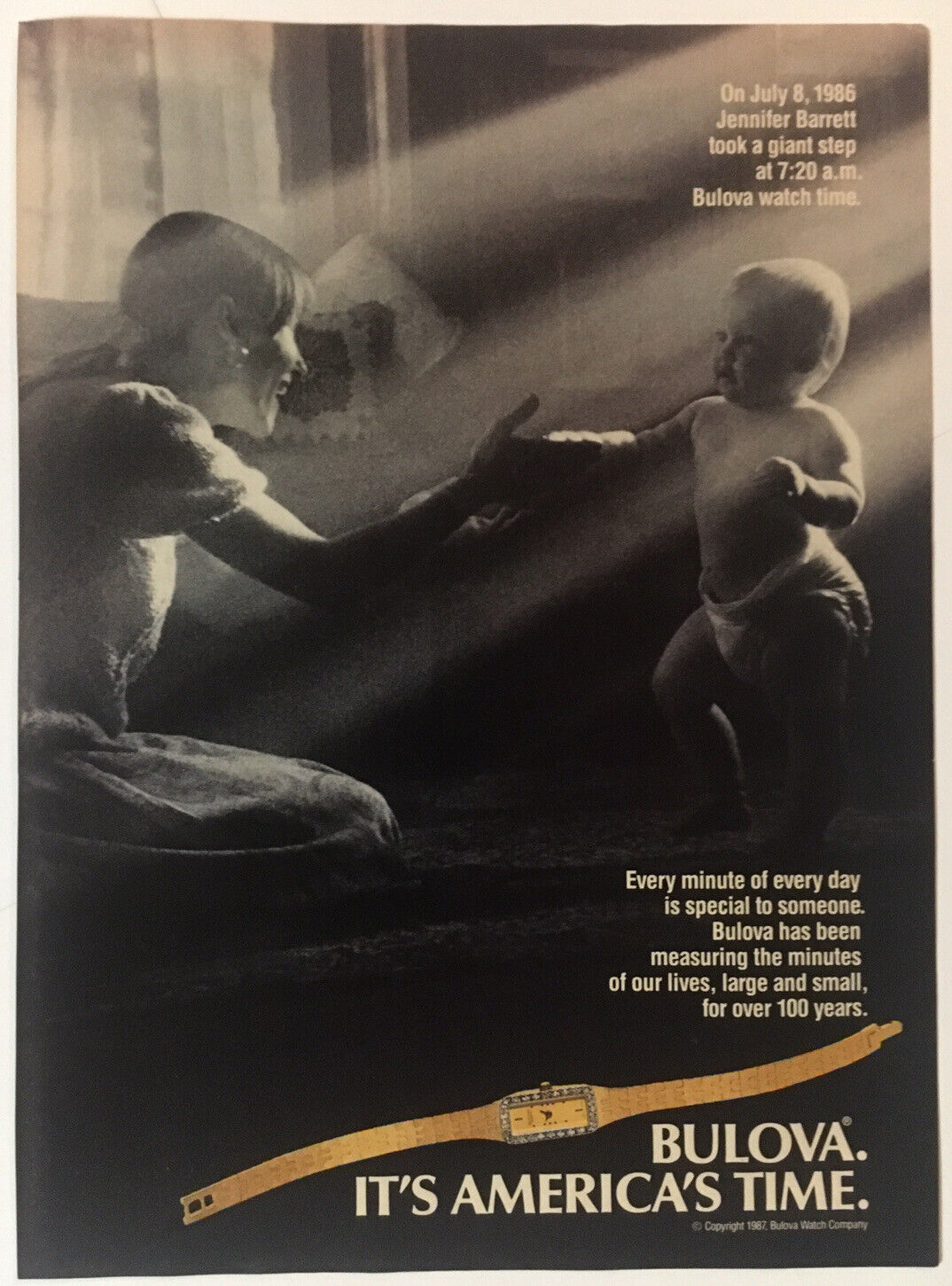 Bulova Watches Mother and Child 1987 Vintage Print Ad 8x11 Inches Wall Decor