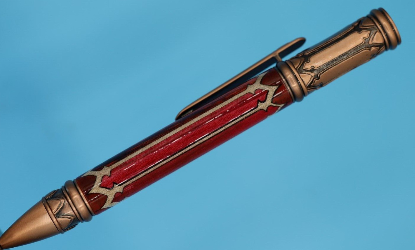Montague Antique Copper Ballpoint Twist Pen with Venetian Gothic Inlay  - Rare