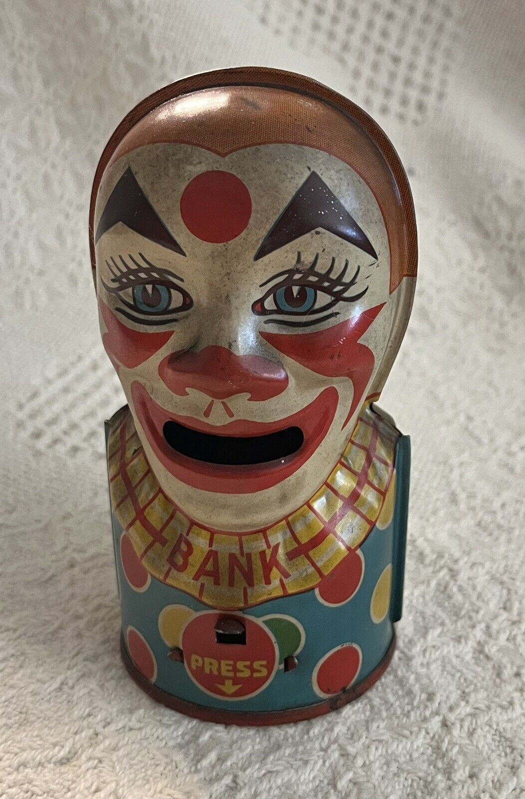 Vintage Metal Clown Bank J. Chein & Co. Made In USA