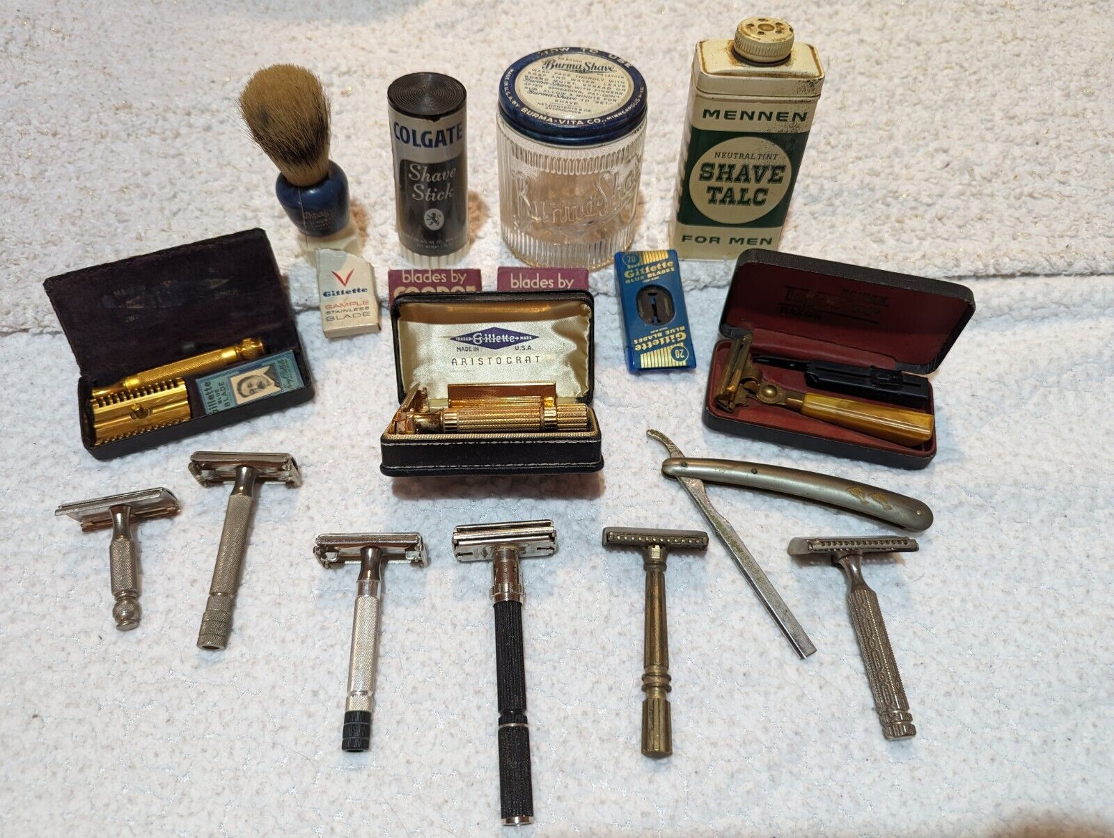 Lot Of 9 Vintage DE Safety Razors Gillette Aristocrat Schick Injector Shave 