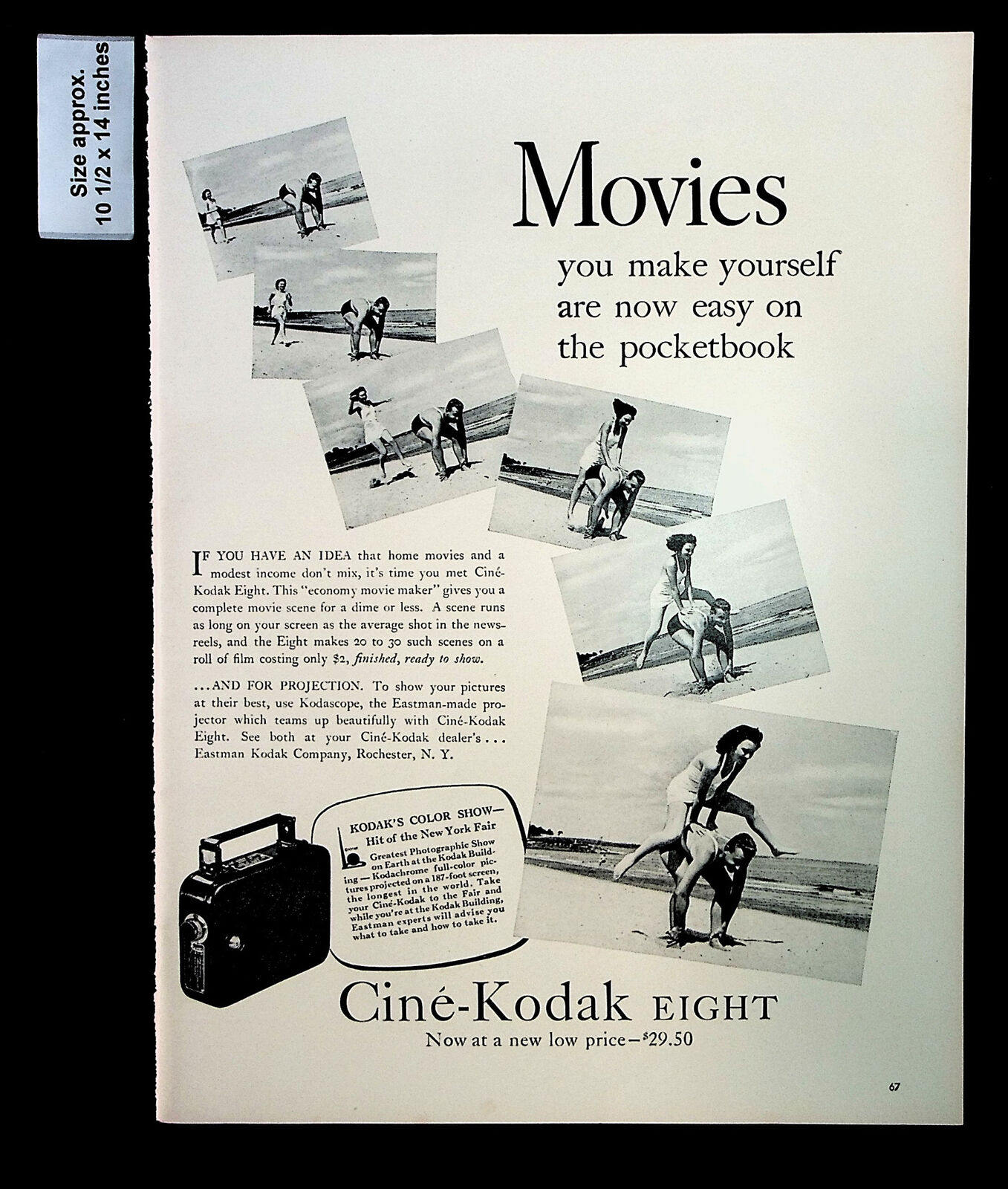 1939 Cine-Kodak Eight Movies Home Economy Kodascope Vintage Print Ad 32690