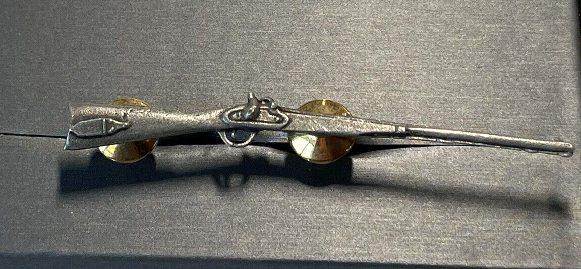 Vintage Flintlock Long Rifle Silver Tone Double Clutch Back Pin