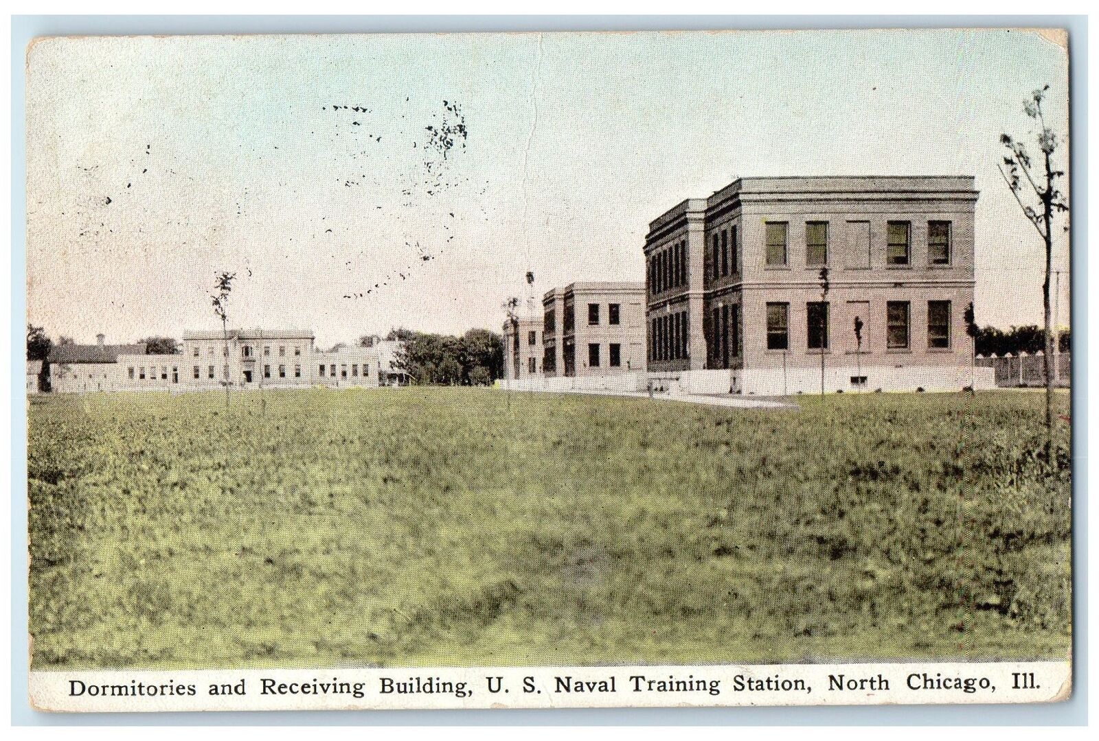 1913 Dormitory & Receiving Building US Naval Training Chicago Illinois Postcard
