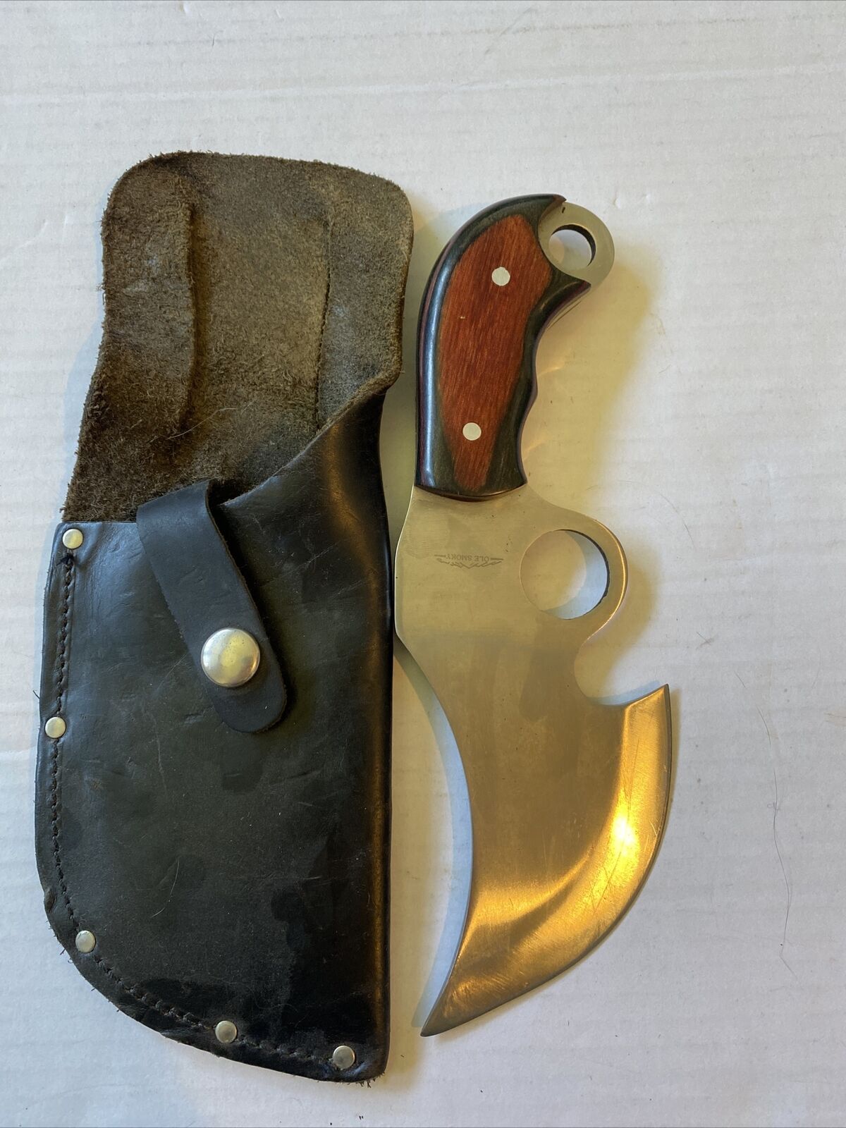 Vintage Ole Smoky Yukon Skinner Knife Wood Handle HUNTING KNIFE W/CASE