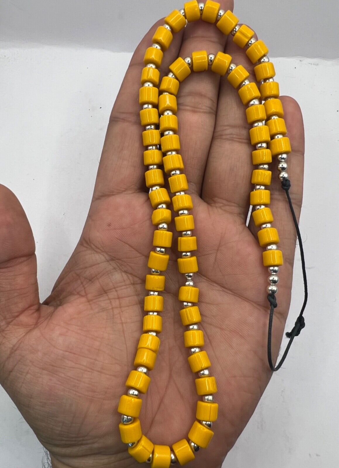 Rare Authentic Vintage Beautiful Old Islamic Yellow Sliver Beads Strand