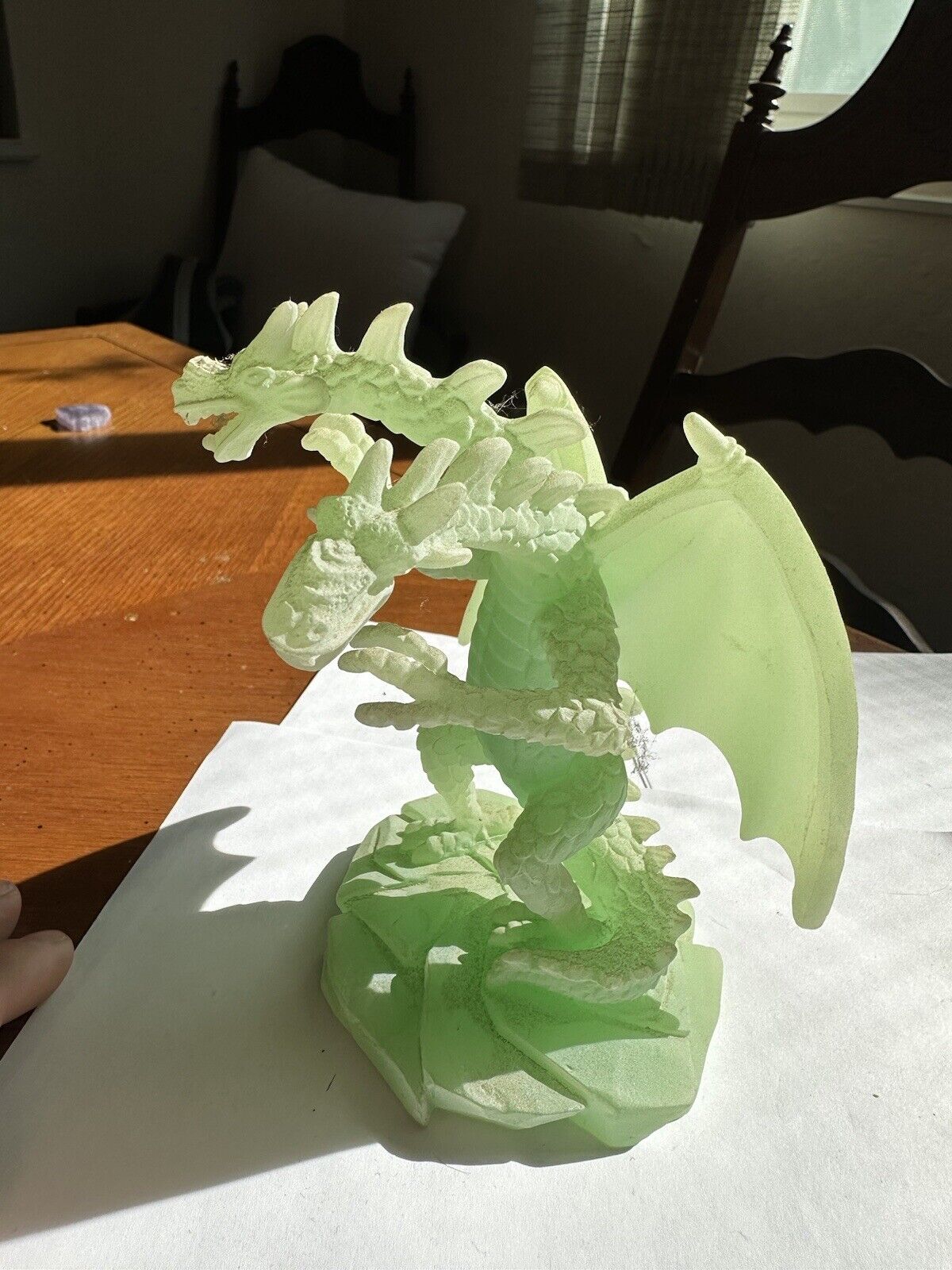 Green 2 Headed Luminous Sculpture Resin Dragon