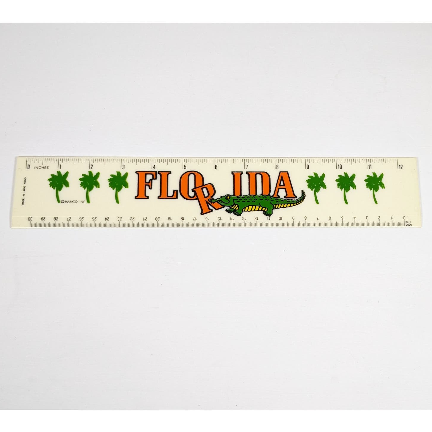 Vintage Nanco Souvenir Florida Plastic Ruler Gator Palm Trees Made in Hong Kong