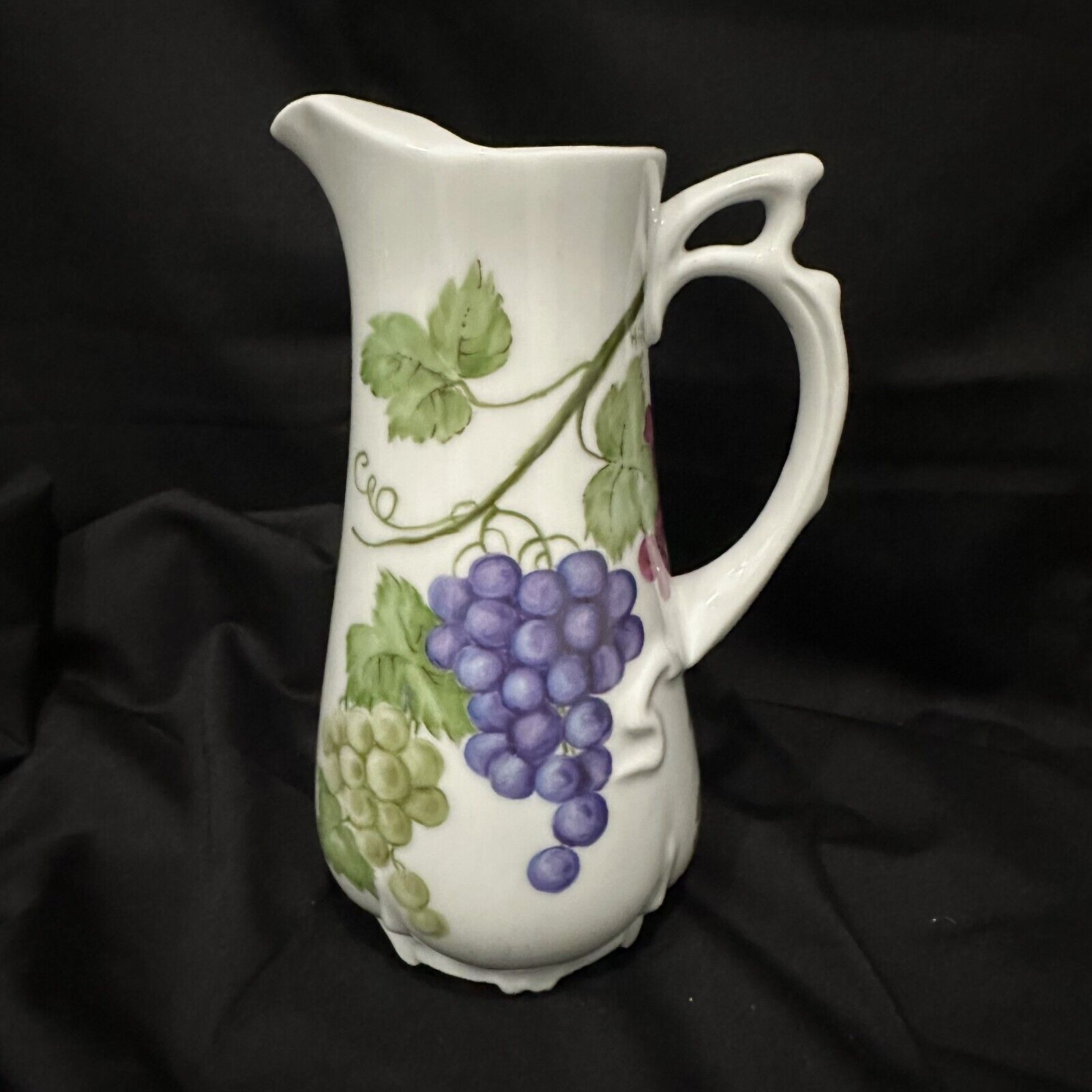 Vintage Multicolor Hand Painted Grape Porcelain Decorative Pitcher