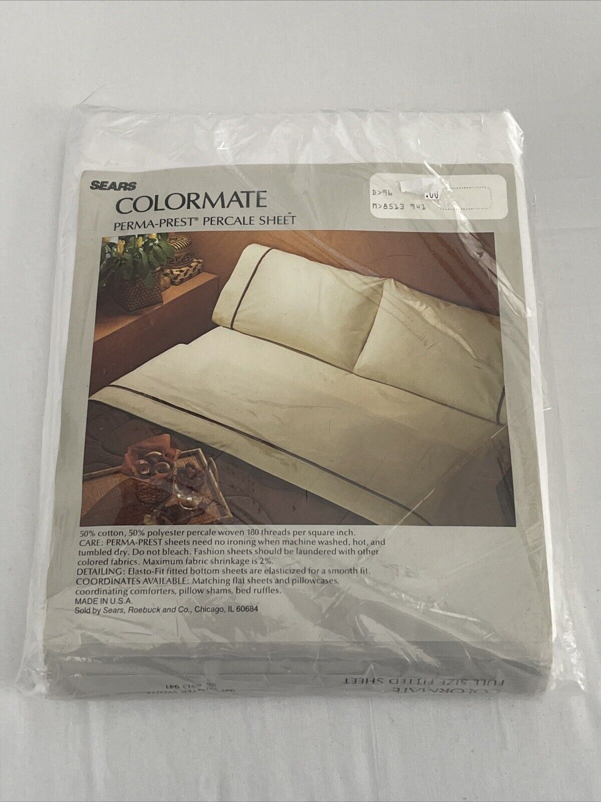 NOS Vintage Sears Colormate Perma-Prest Percale Sheet Full Size 54x75 In 1123