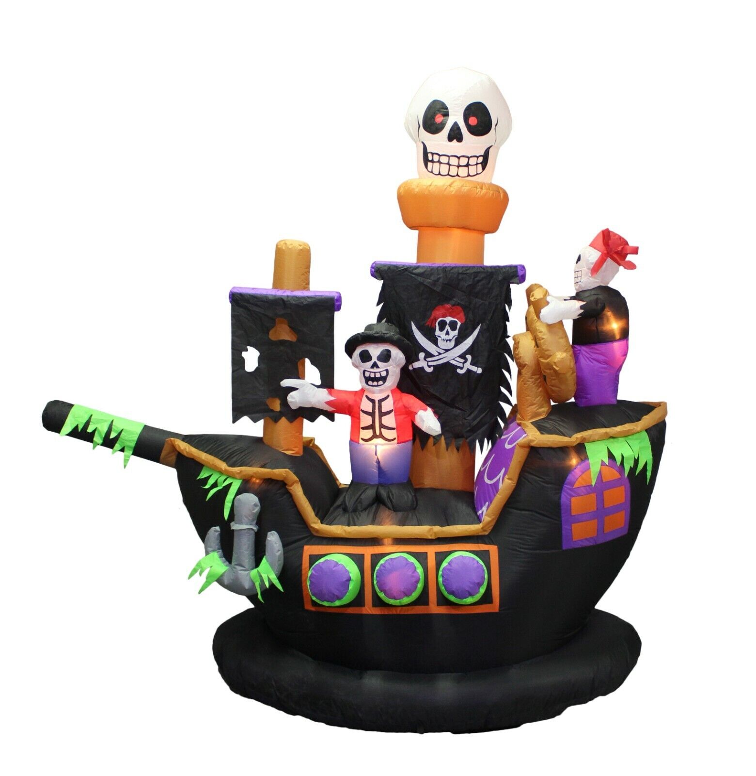 Halloween Inflatable Pirate Ship Skeletons Crew Air Blown Blowup LED Decoration 