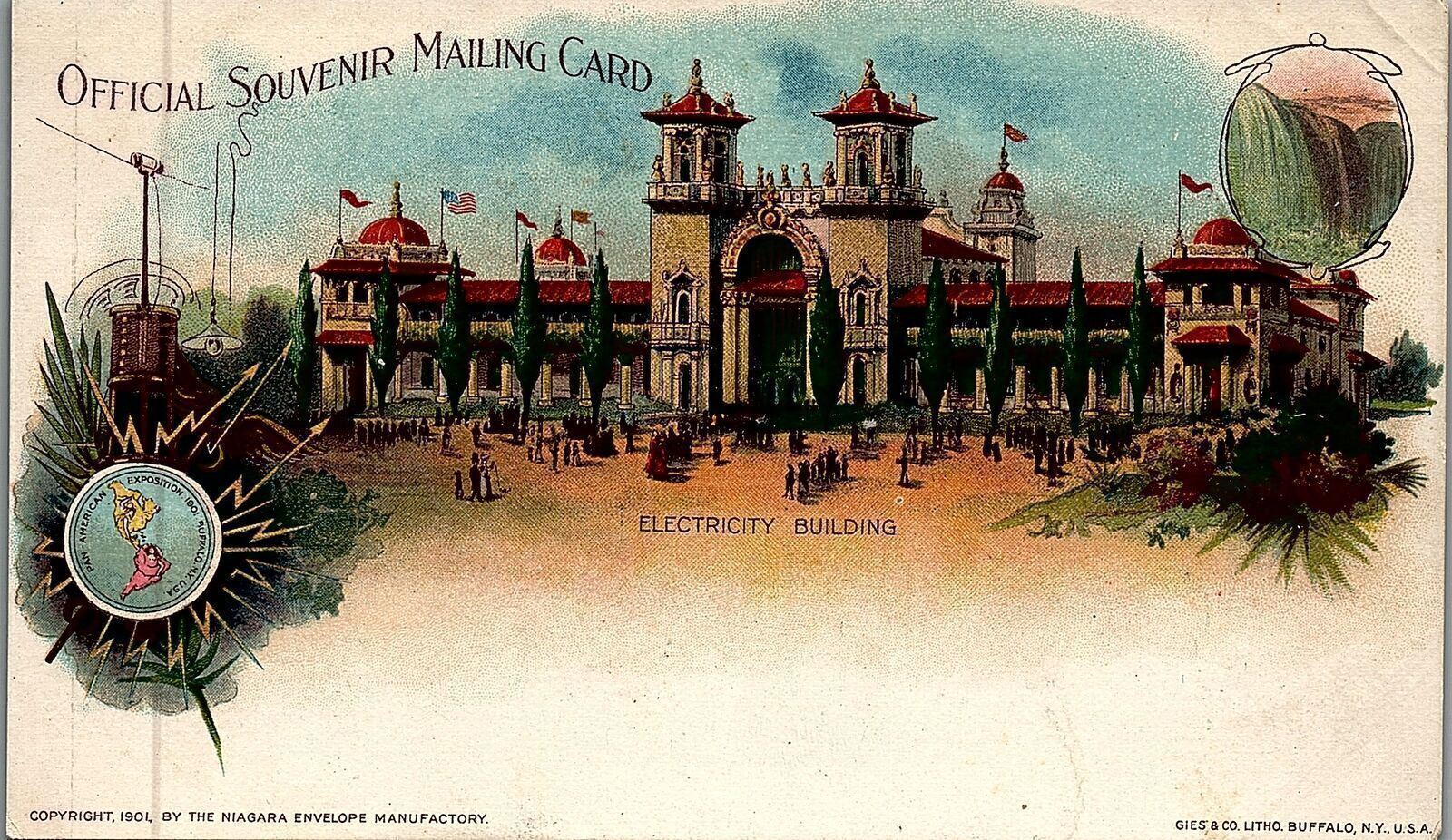 1901 PAN AMERICAN EXPOSITION BUFFALO ELECTRICITY BUILDING MAILING CARD 25-100