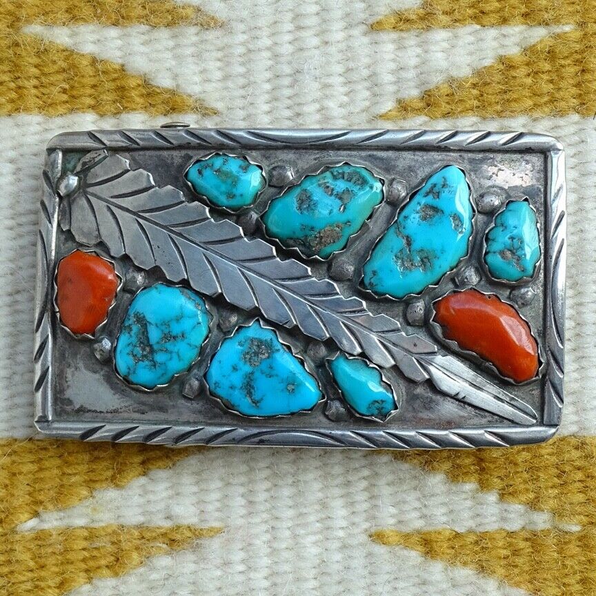 Vintage Native American Marvelyne C. Cheama Zuni Belt Buckle Sterling Turquoise