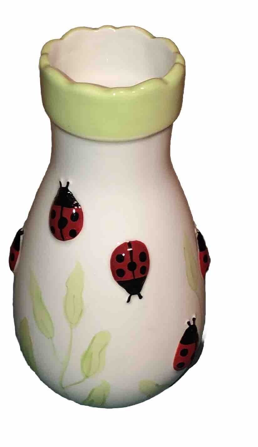 Adorable 7 Inch Ceramic Ladybug Vase ￼