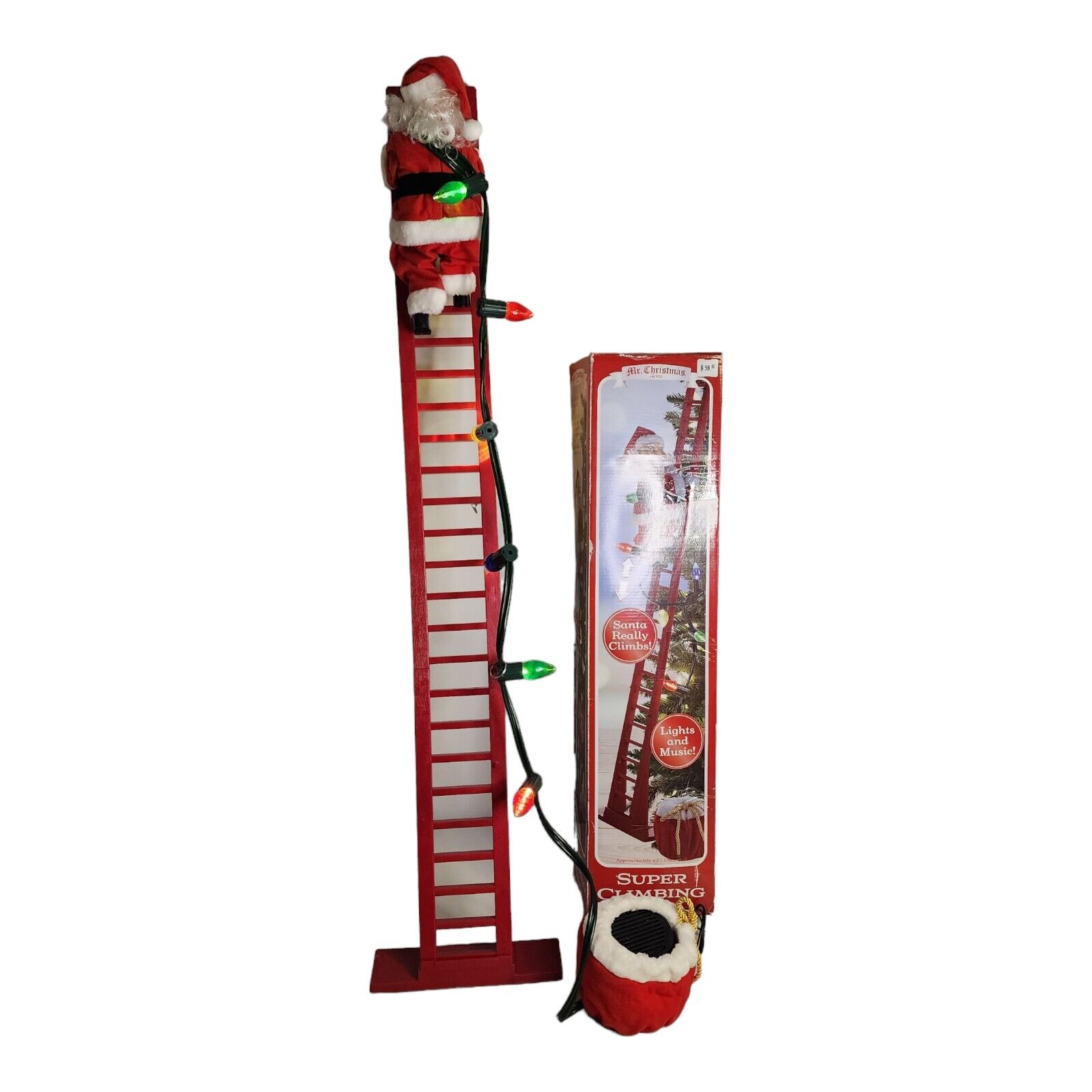 Mr. Christmas Super Climbing Santa Ladder LED Lights Plays 15 Christmas Carols
