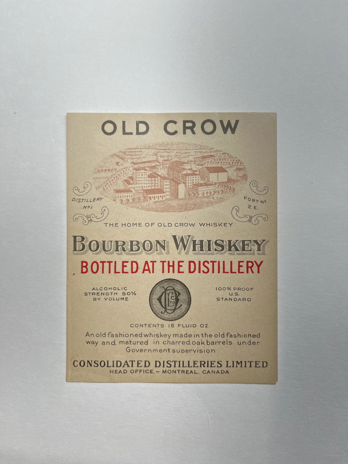 RARE 1920s Prohibition Era OLD CROW BOURBON WHISKEY Label New Old Stock Nr Mint