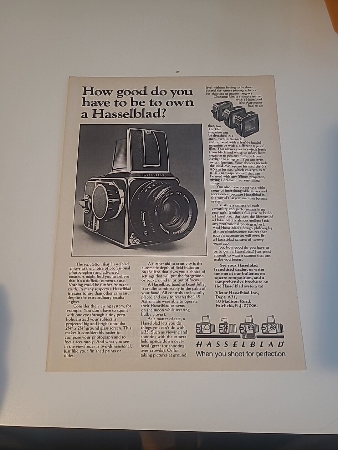 Hasselblad Camera Print Ad 1981 8x11  Vintage Great To Frame 
